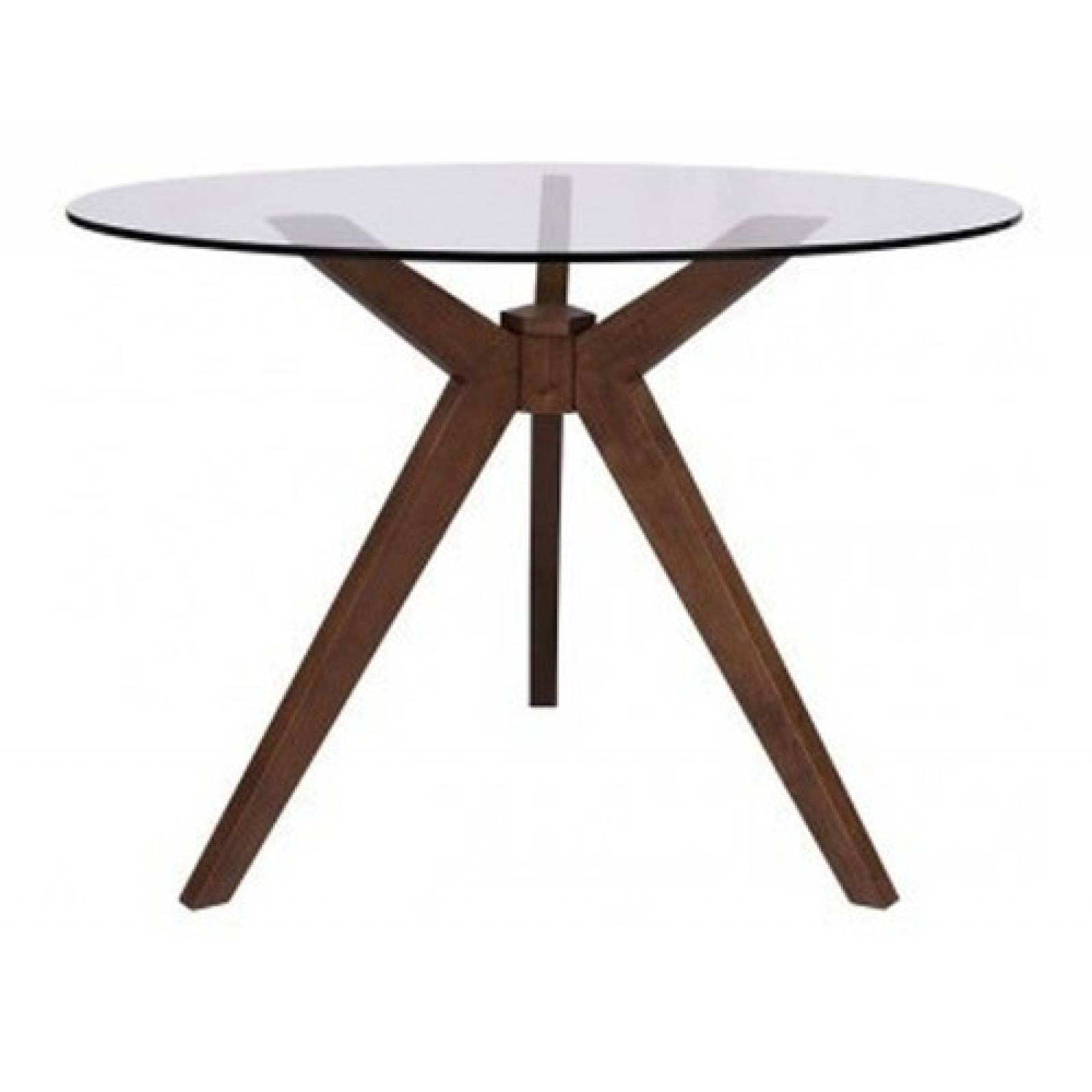 Mesa De Comedor Gaia Tulum De Vidrio Base Madera Nogal