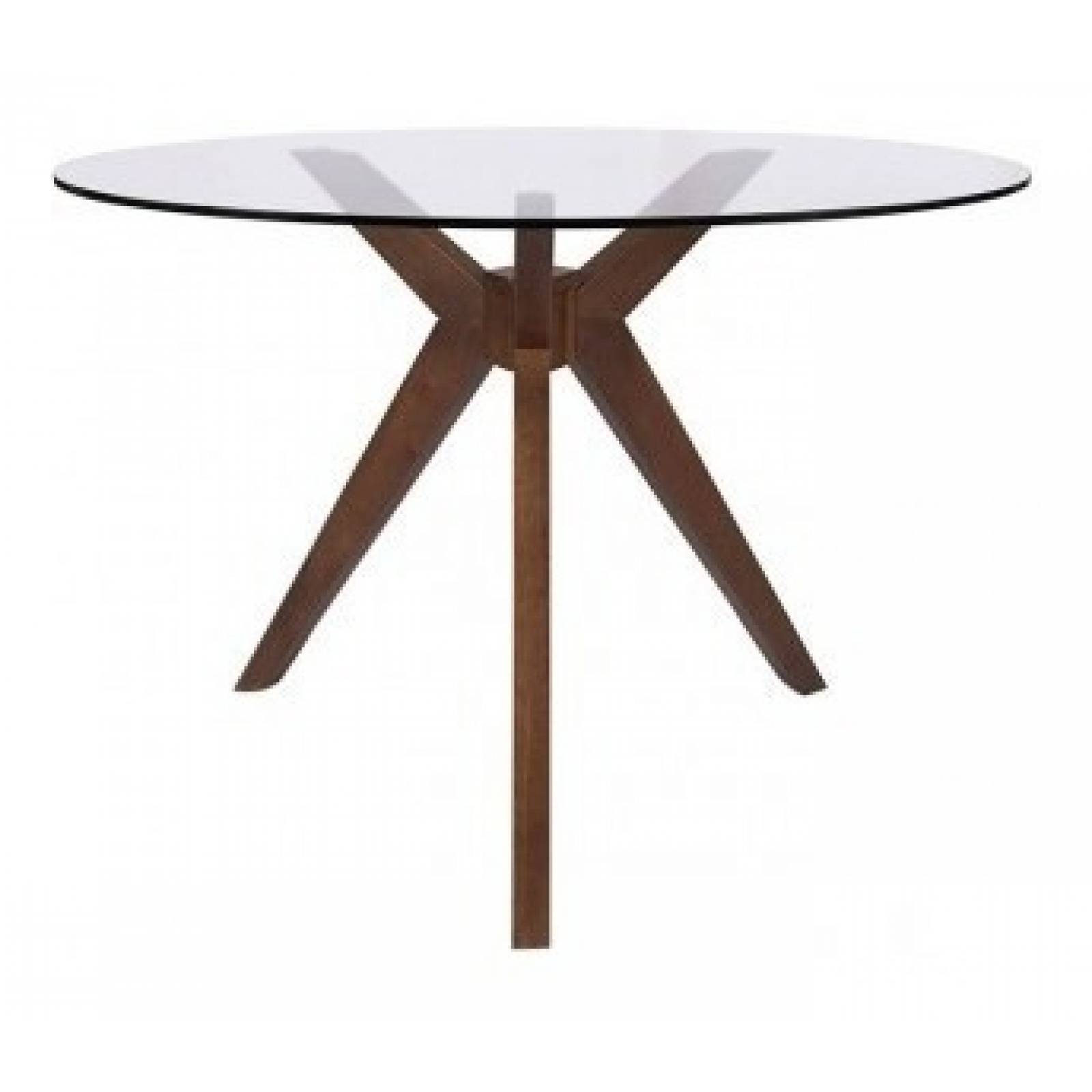 Mesa De Comedor Gaia Tulum De Vidrio Base Madera Nogal