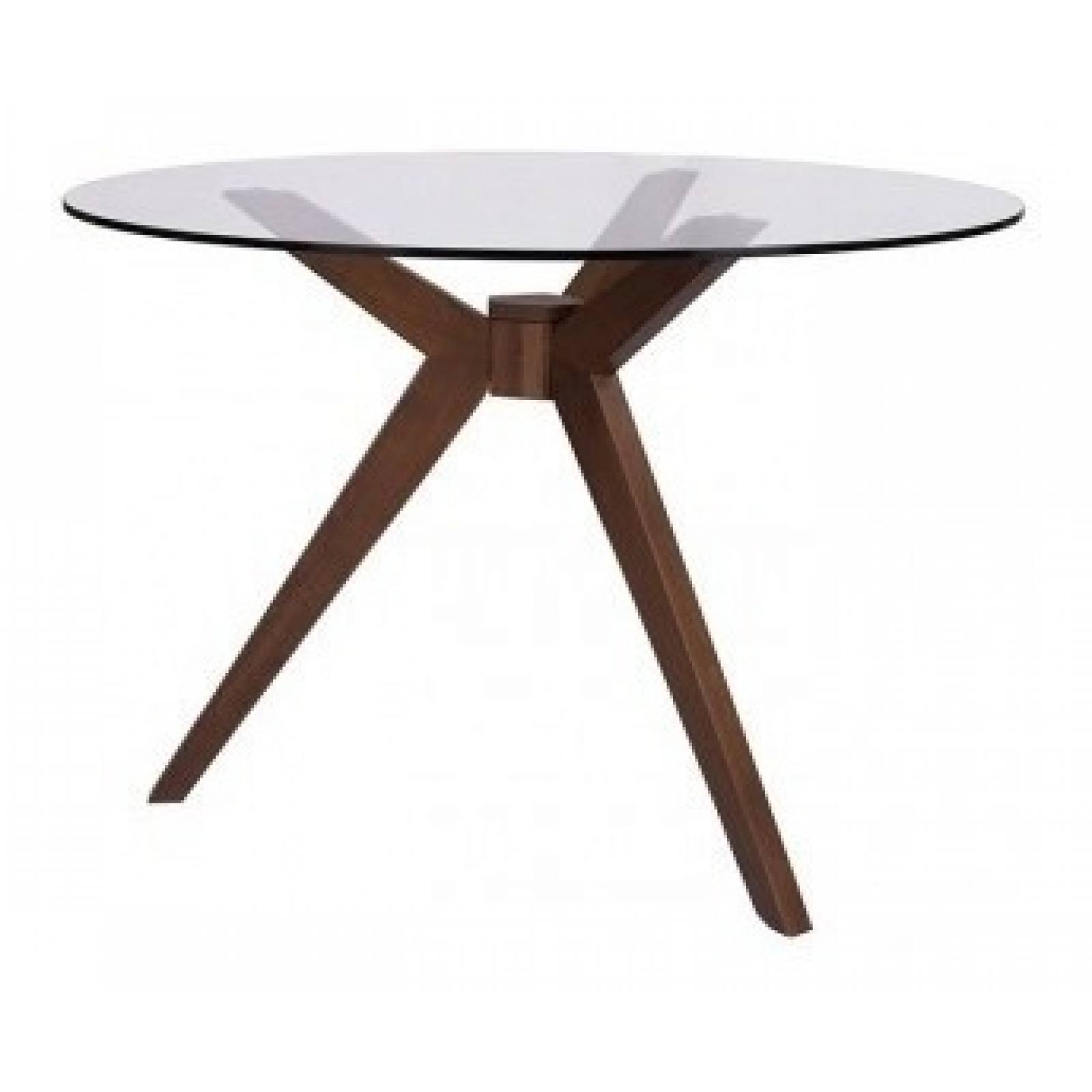 Mesa De Comedor Gaia Tulum De Vidrio Base Madera Nogal