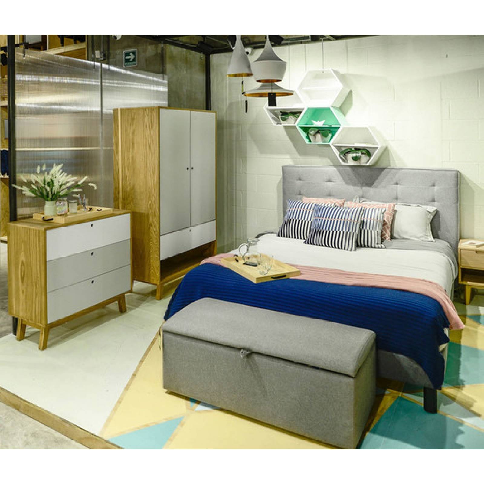 Baúl Taburete Gaia Marquelia Pie De Cama Madera Gris Oscuro