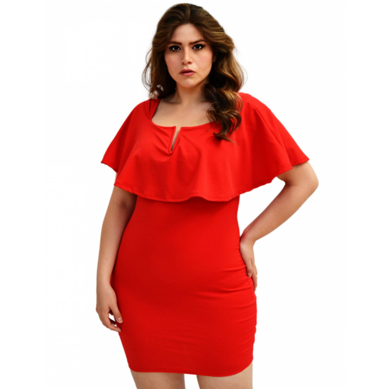 Vestido Roman Fashion escote barco en talla extra para dama 4039