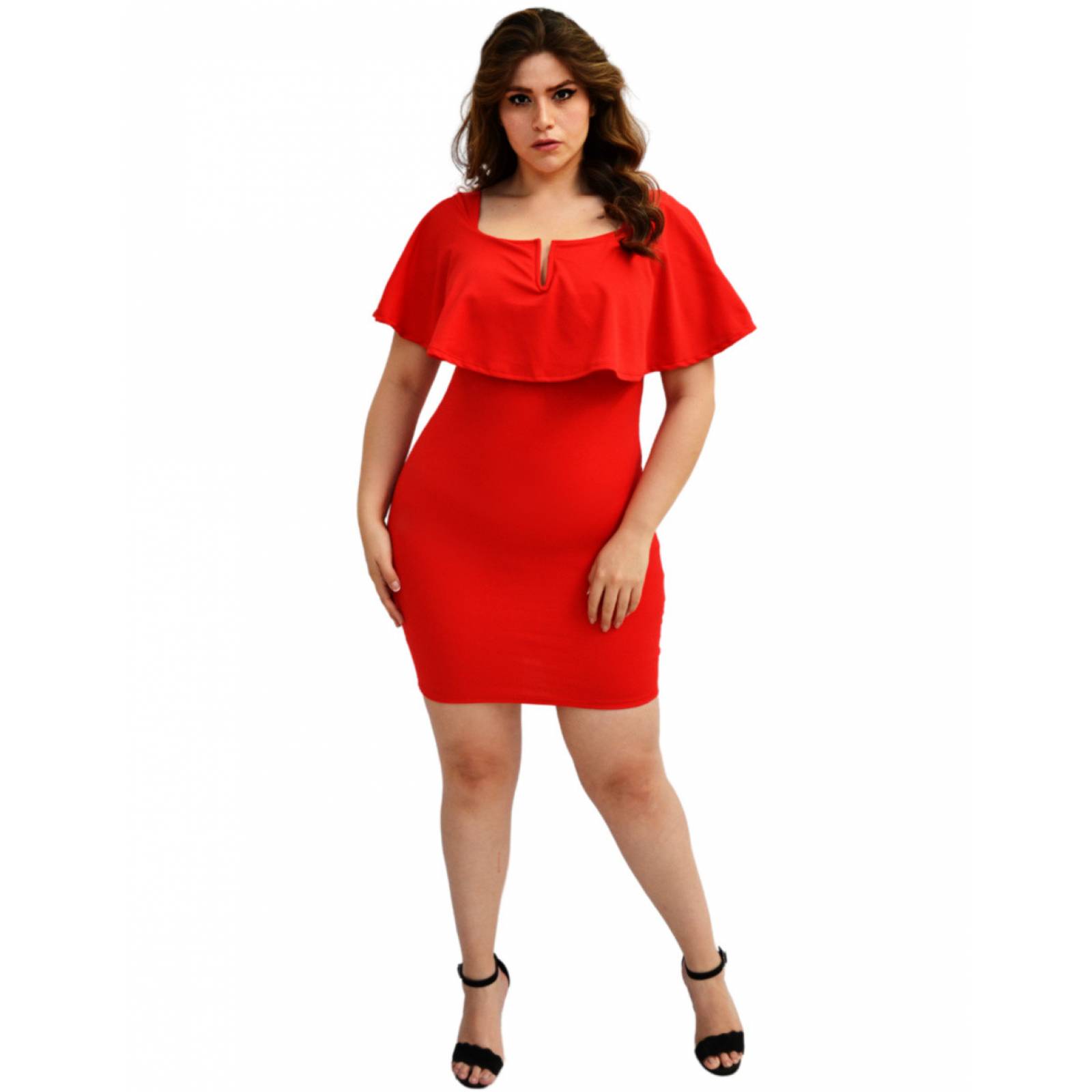 Vestido Roman Fashion escote barco en talla extra para dama 4039