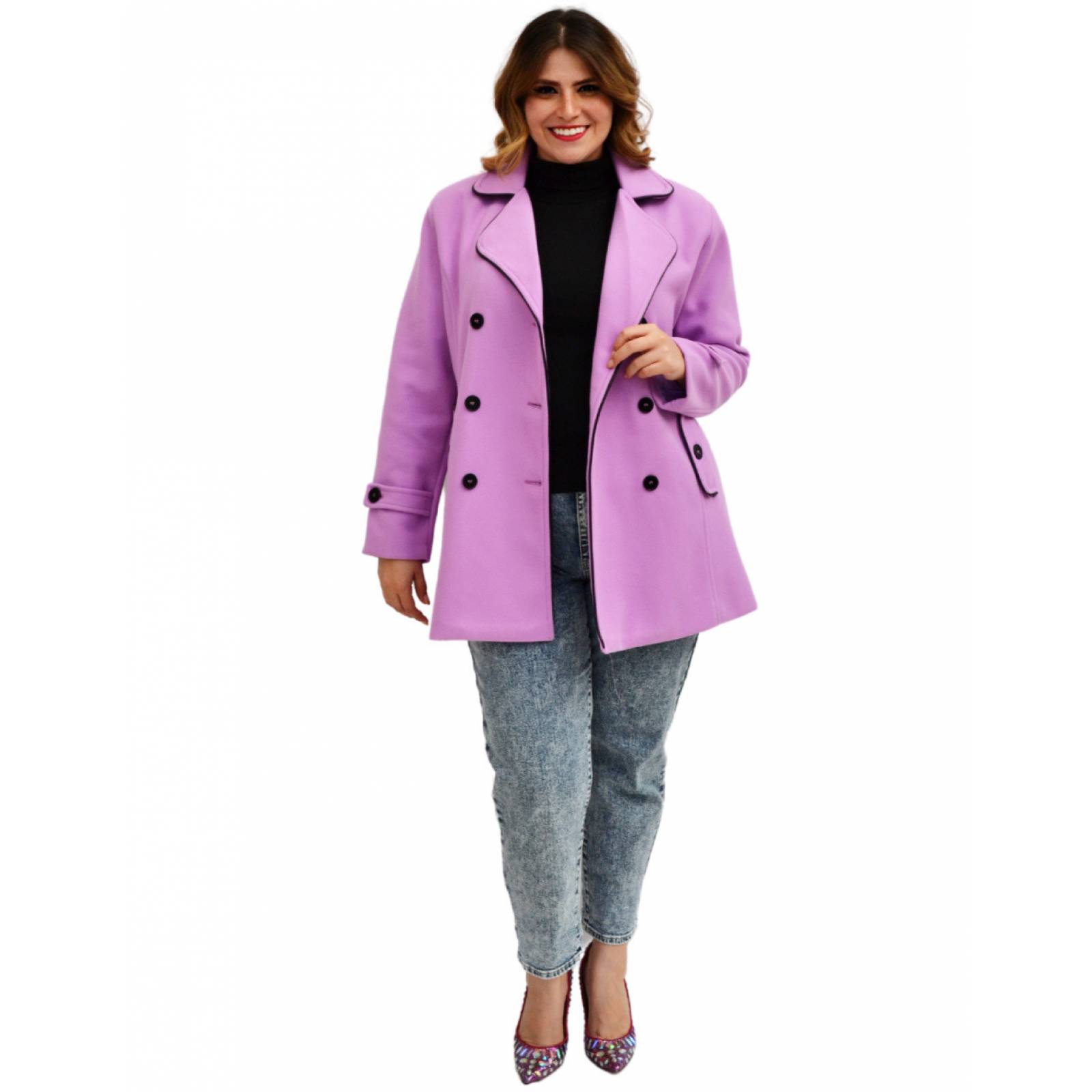 Abrigo Roman Fashion en línea A, talla extra para mujer 1540