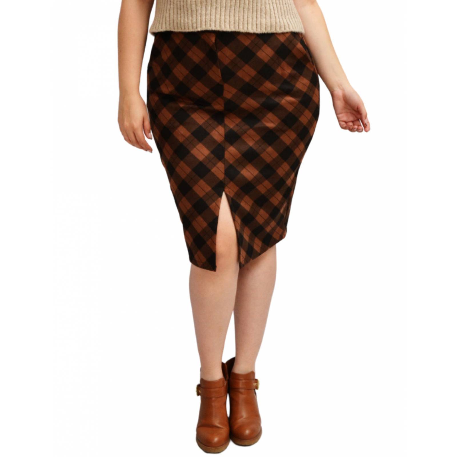 Falda midi Roman Fashion a cuadros en talla extra para mujer 5079