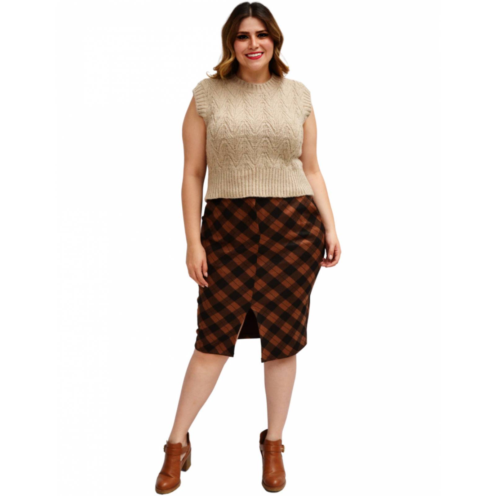 Falda midi Roman Fashion a cuadros en talla extra para mujer 5079