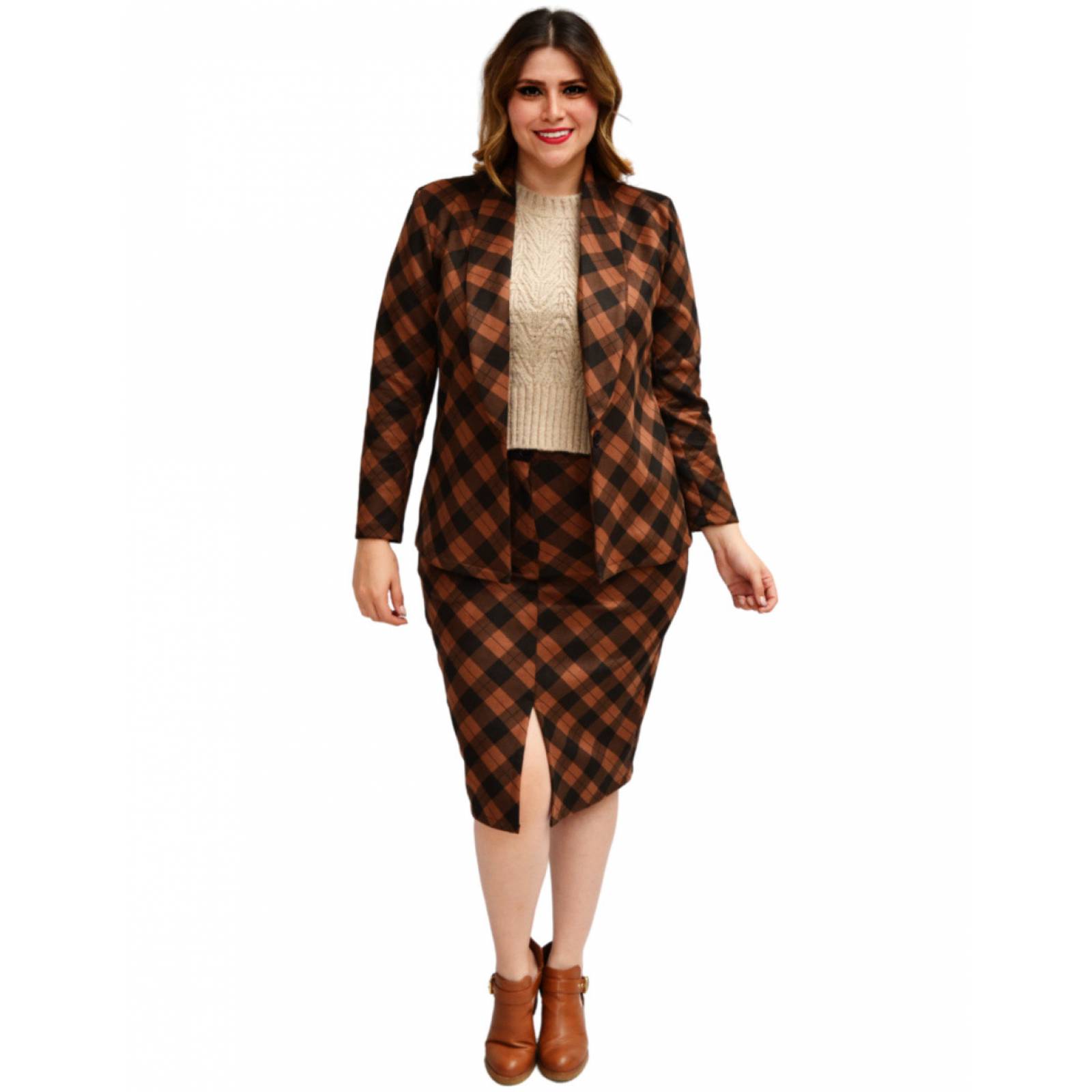 Falda midi Roman Fashion a cuadros en talla extra para mujer 5079