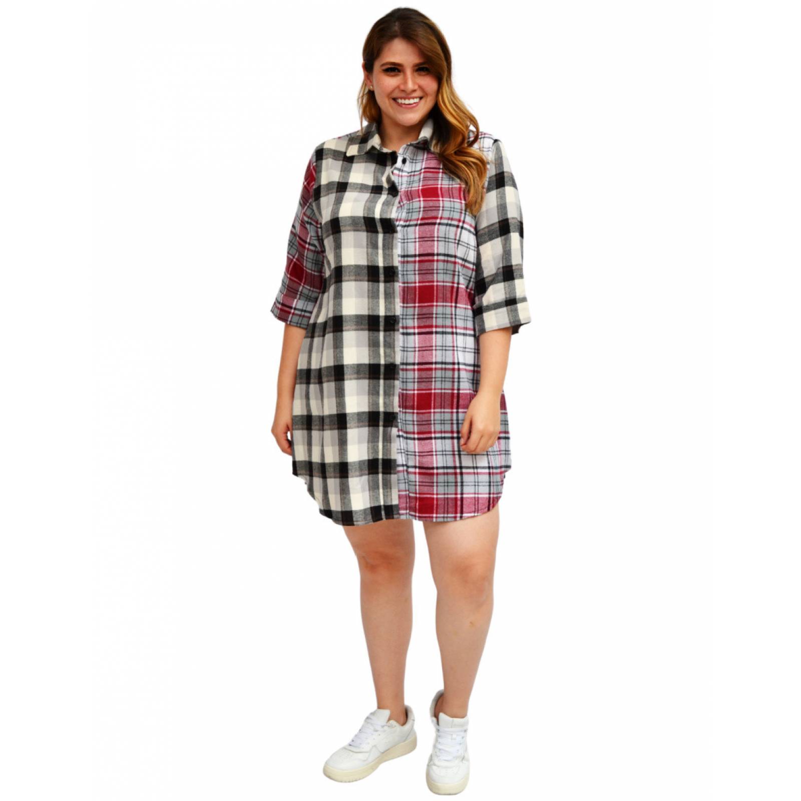 Vestido camisero Roman Fashion estampado escocés, en talla extra para dama 228