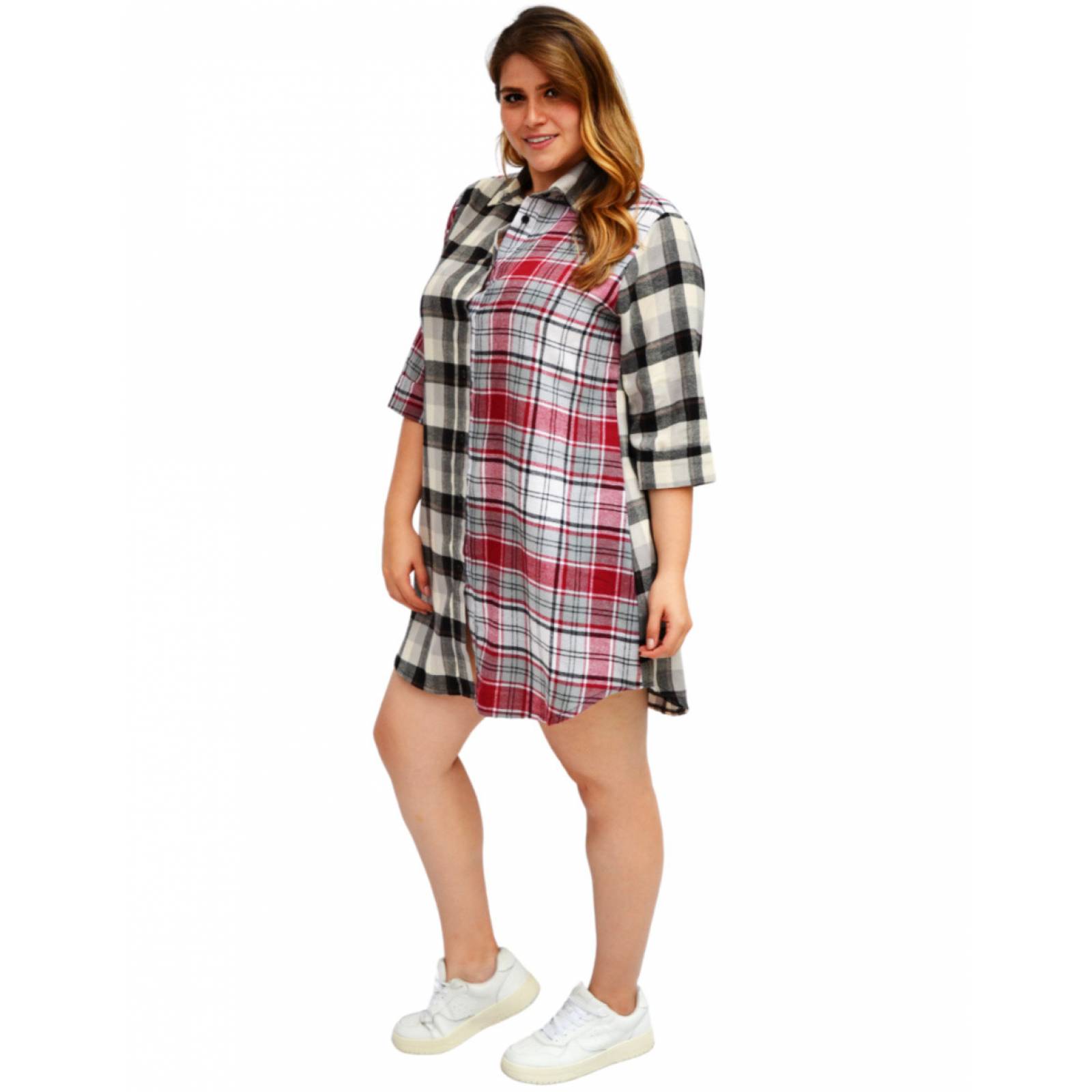 Vestido camisero Roman Fashion estampado escocés, en talla extra para dama 228