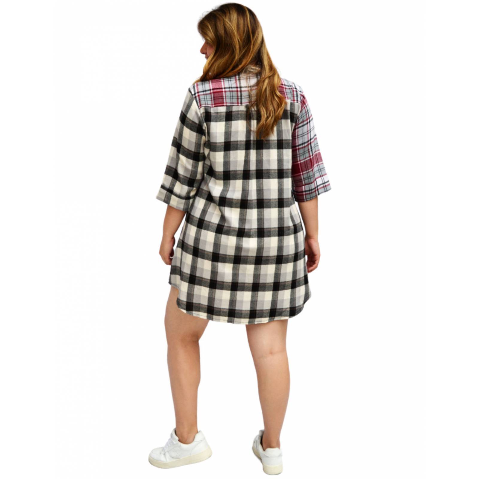 Vestido camisero Roman Fashion estampado escocés, en talla extra para dama 228