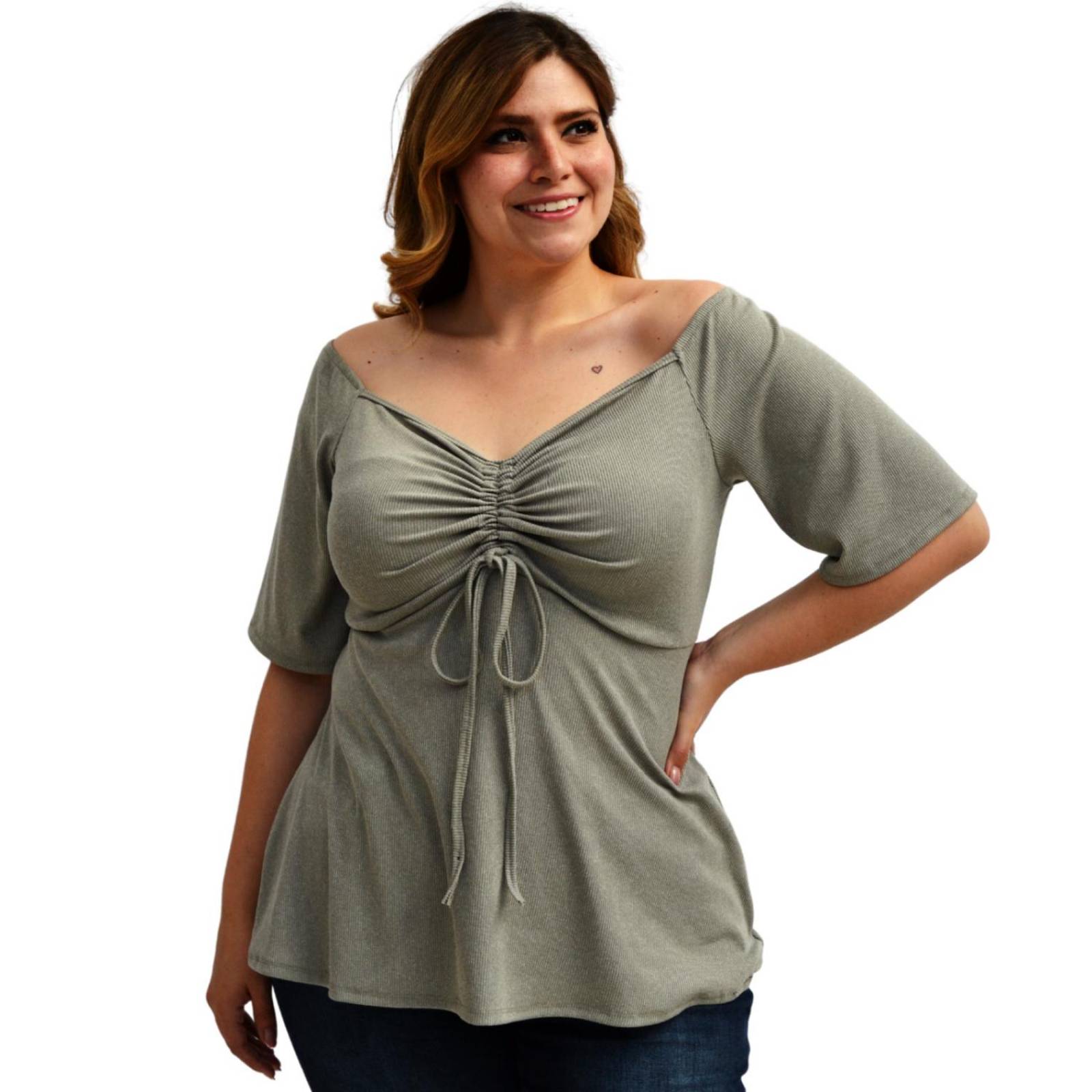 Blusa de talla extra escote ajustable, modelo BL 1711 (gris) 