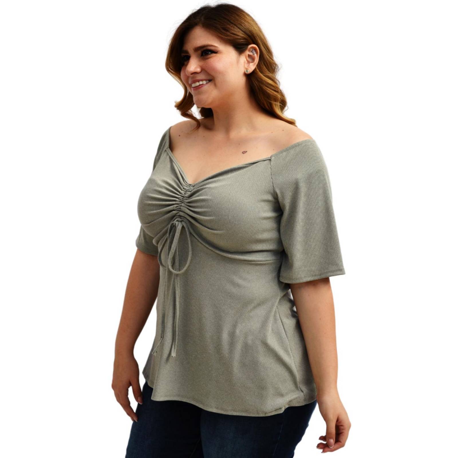 Blusa de talla extra escote ajustable, modelo BL 1711 (gris) 