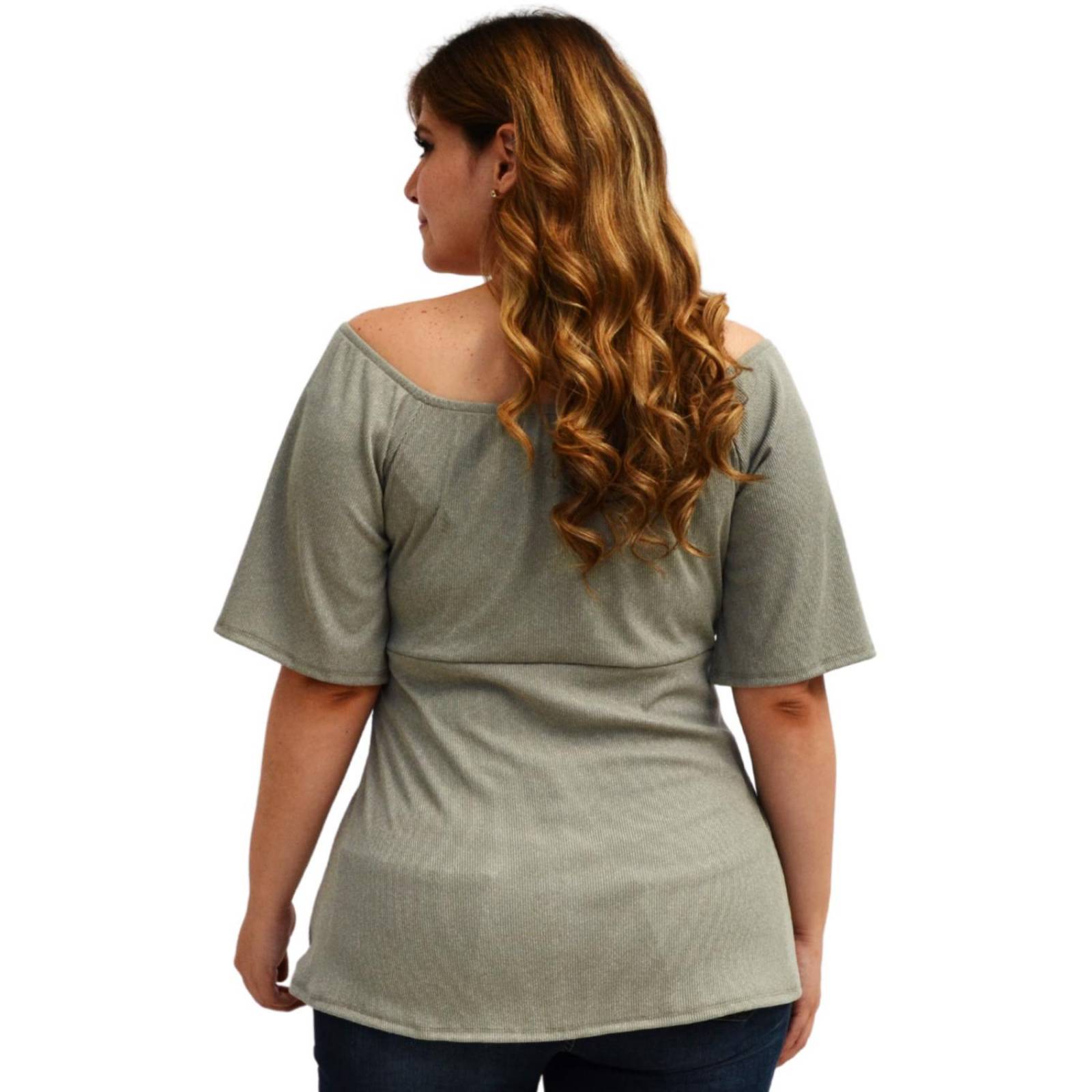 Blusa de talla extra escote ajustable, modelo BL 1711 (gris) 