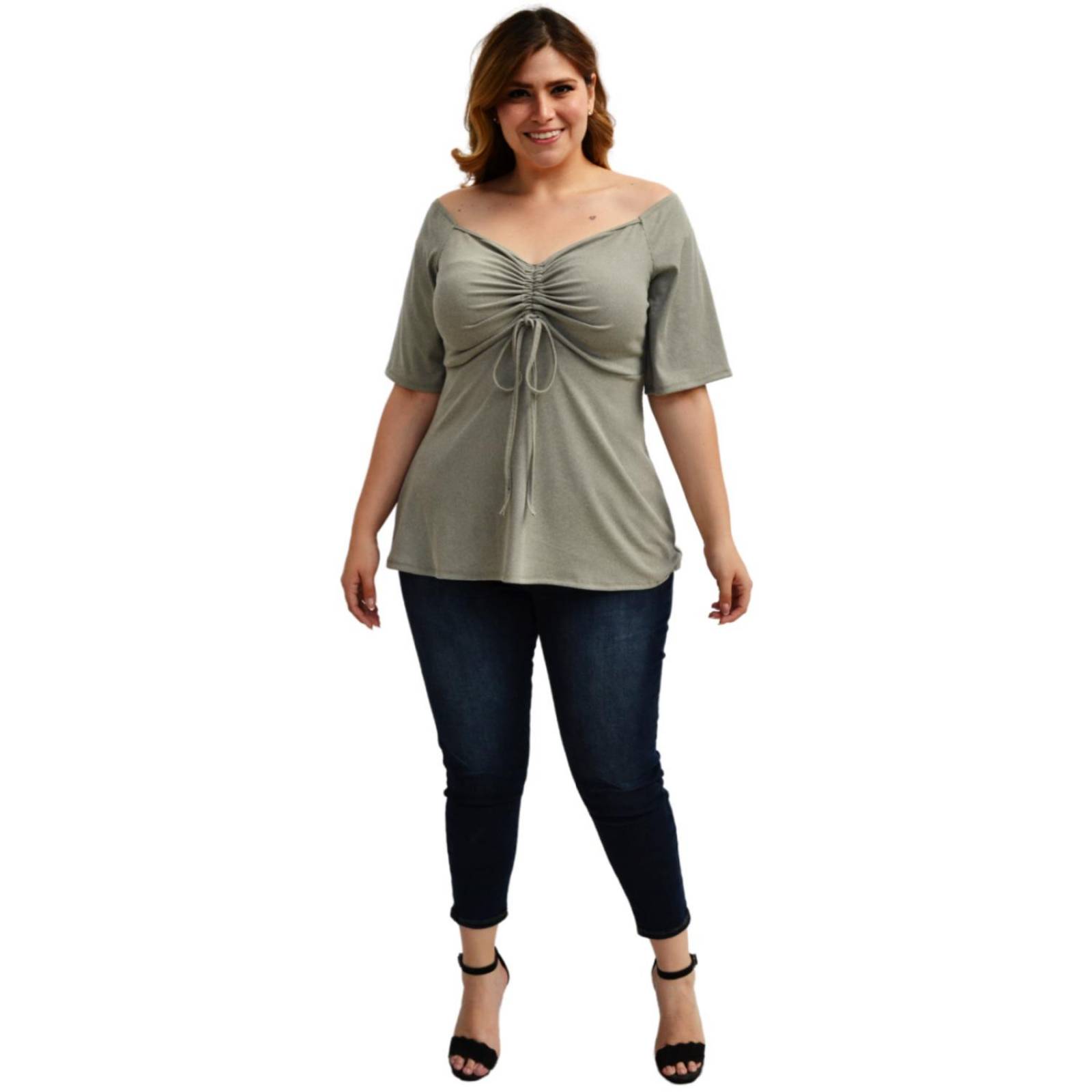 Blusa de talla extra escote ajustable, modelo BL 1711 (gris) 