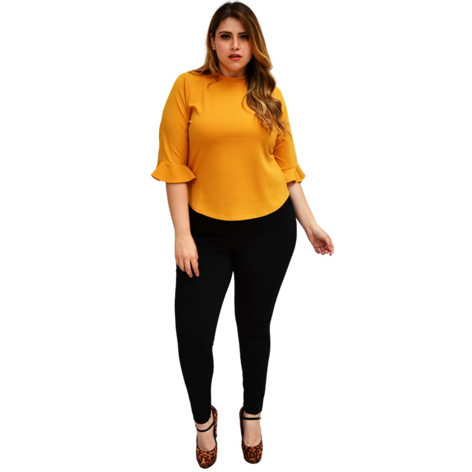Blusa formal en talla extra, modelo 012 (mostaza)