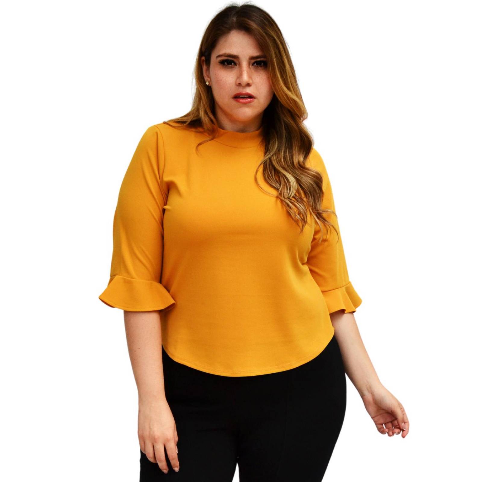 Blusa formal en talla extra, modelo 012 (mostaza)
