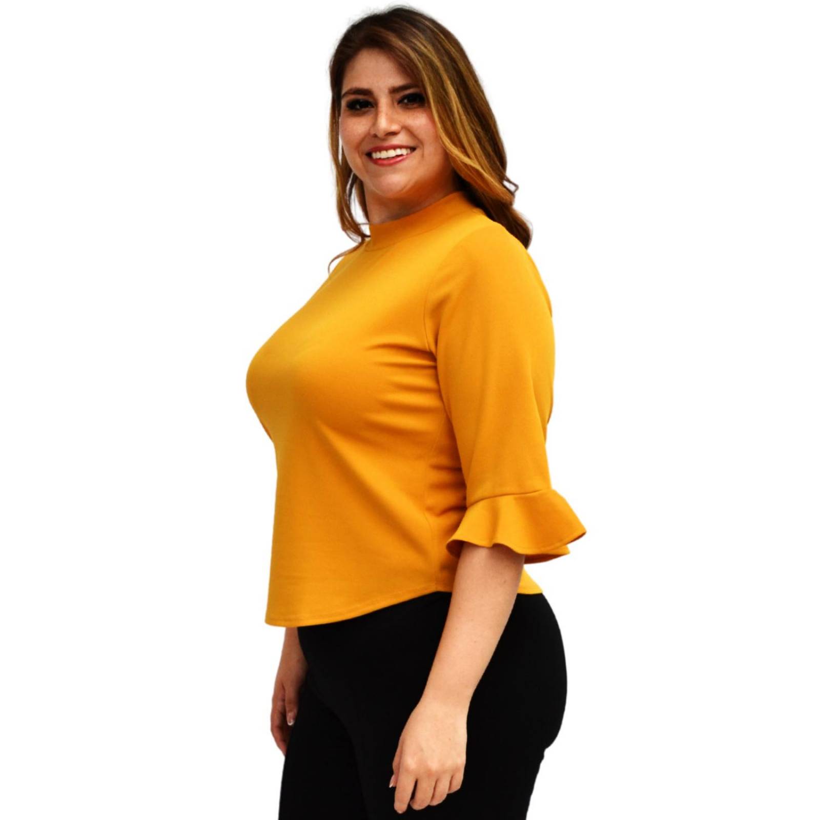 Blusa formal en talla extra, modelo 012 (mostaza)