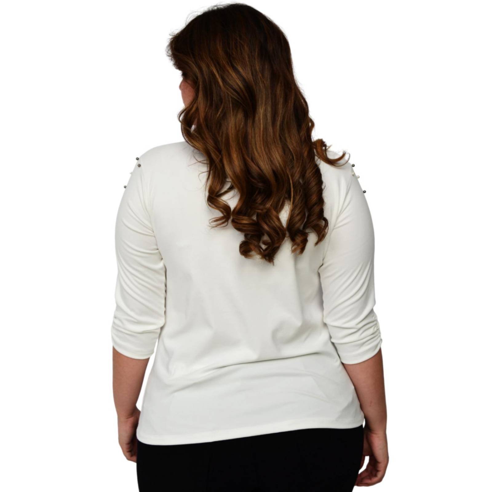 Blusa con perlas en hombros, modelo 3743-C (blanco) 