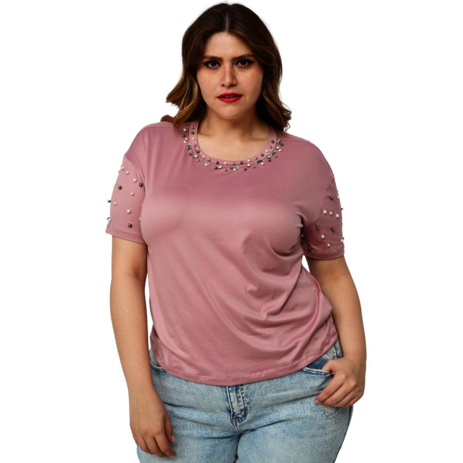 Blusa con pedrería, talla extra modelo 3022-L (rosa) 