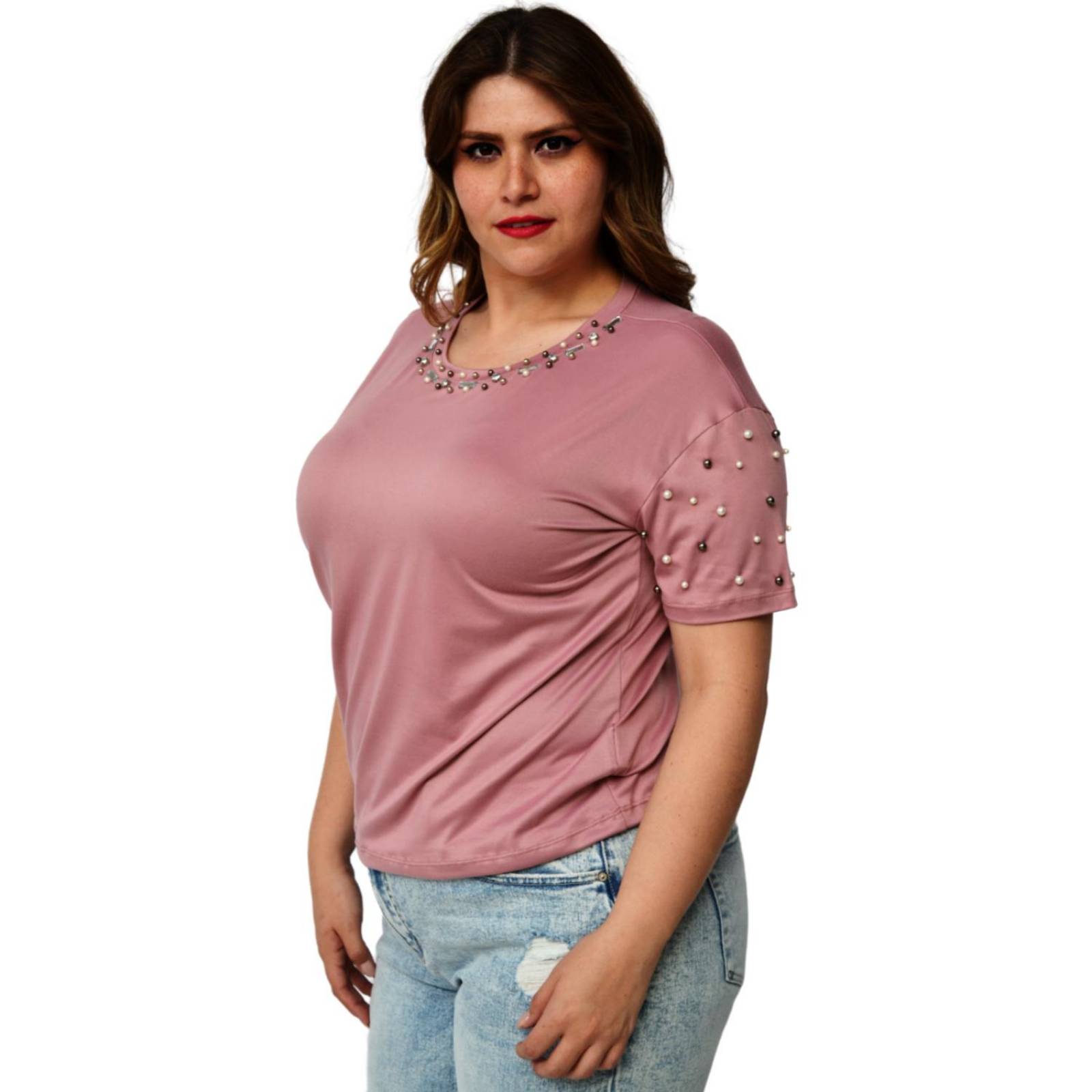 Blusa con pedrería, talla extra modelo 3022-L (rosa) 