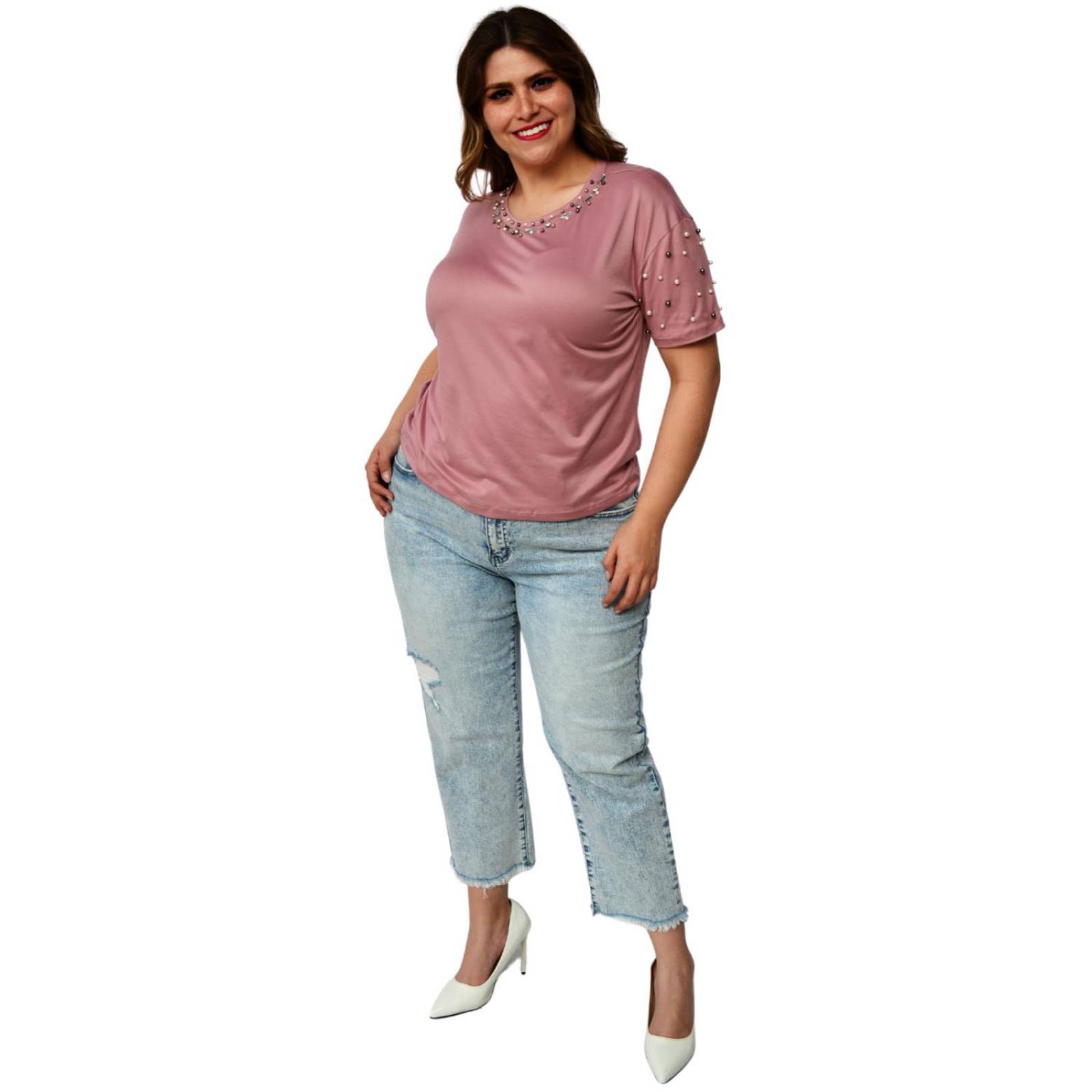 Blusa con pedrería, talla extra modelo 3022-L (rosa) 