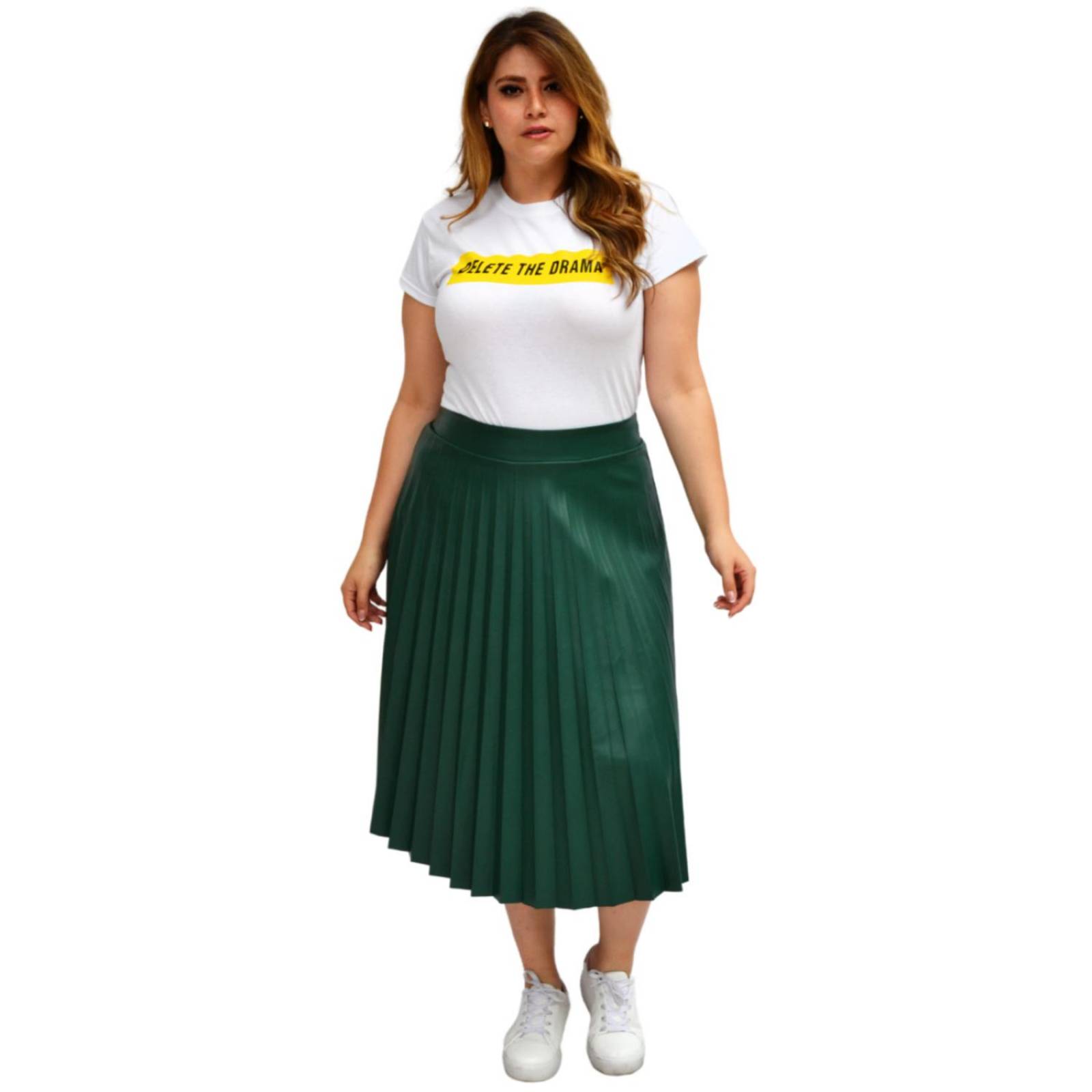 Falda Plisada de vinipiel, talla extra modelo 2711 (verde) 