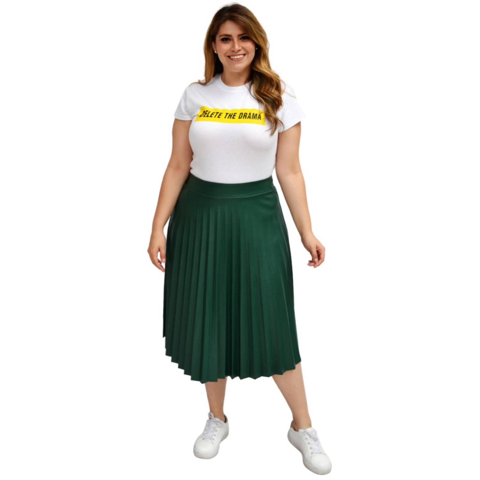 Falda Plisada de vinipiel, talla extra modelo 2711 (verde) 