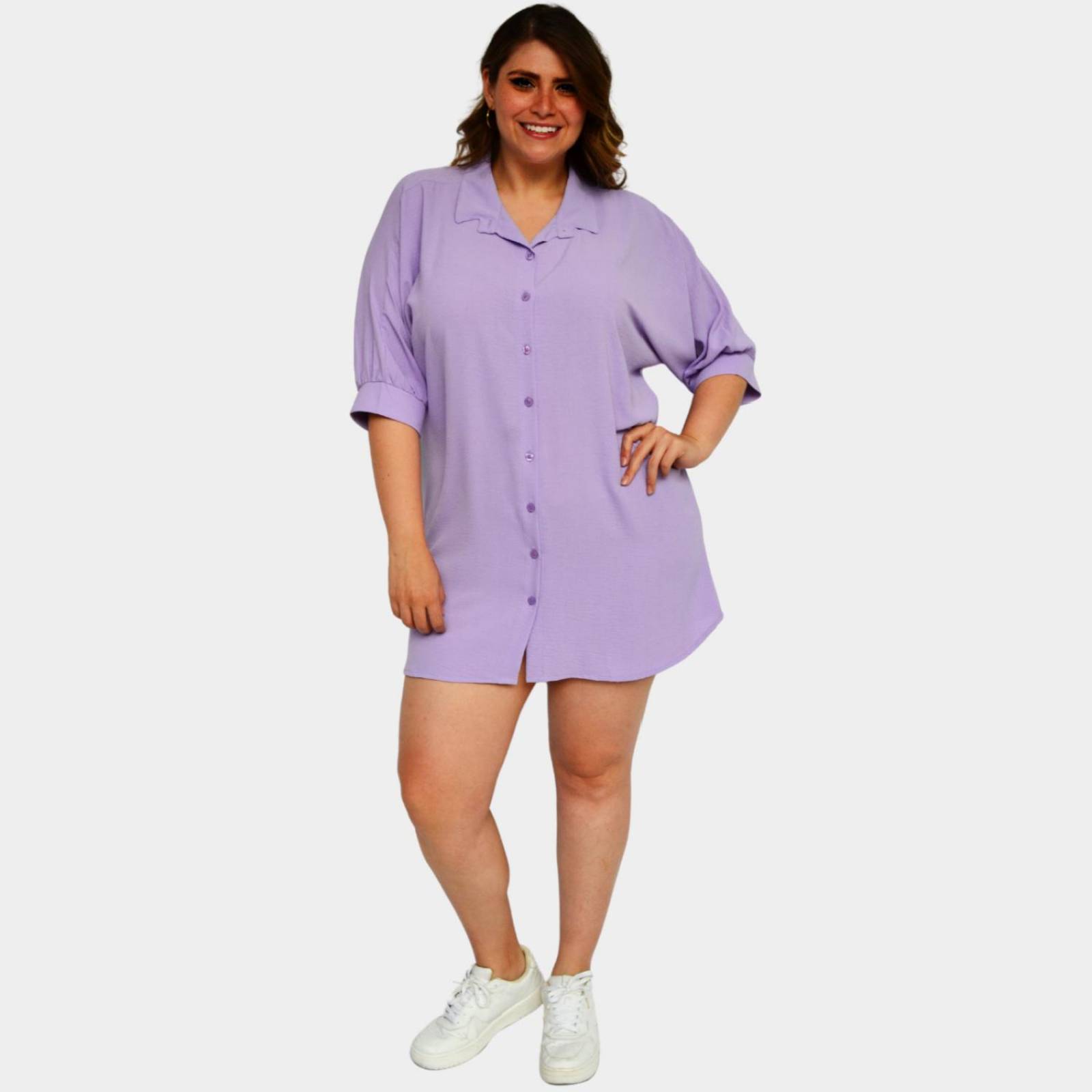 Vestido camisero oversize en talla extra, modelo 1306 (Lila) 