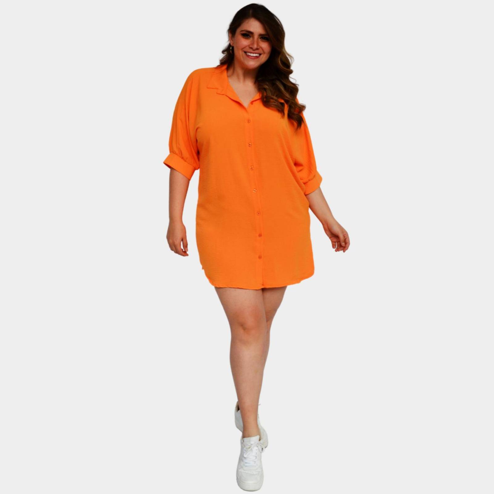 Vestido camisero oversize en talla extra, modelo 1306 (Naranja) 