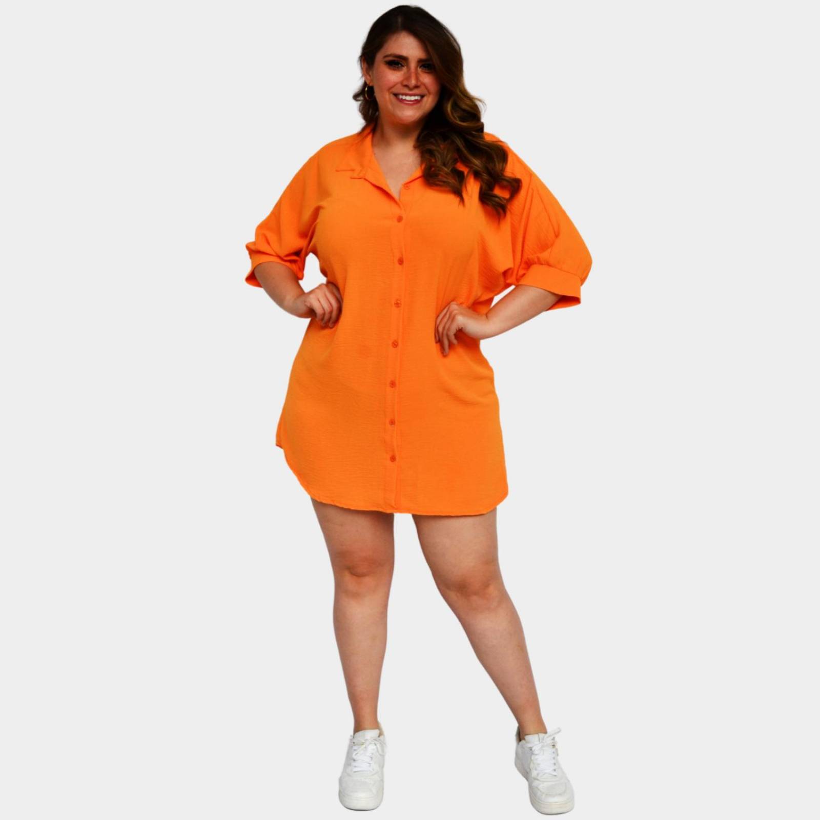 Vestido camisero oversize en talla extra, modelo 1306 (Naranja) 