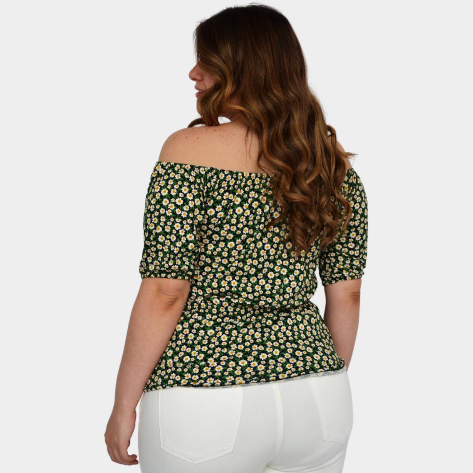 Blusa campesina talla extra, modelo 1783 (Negro floreado)