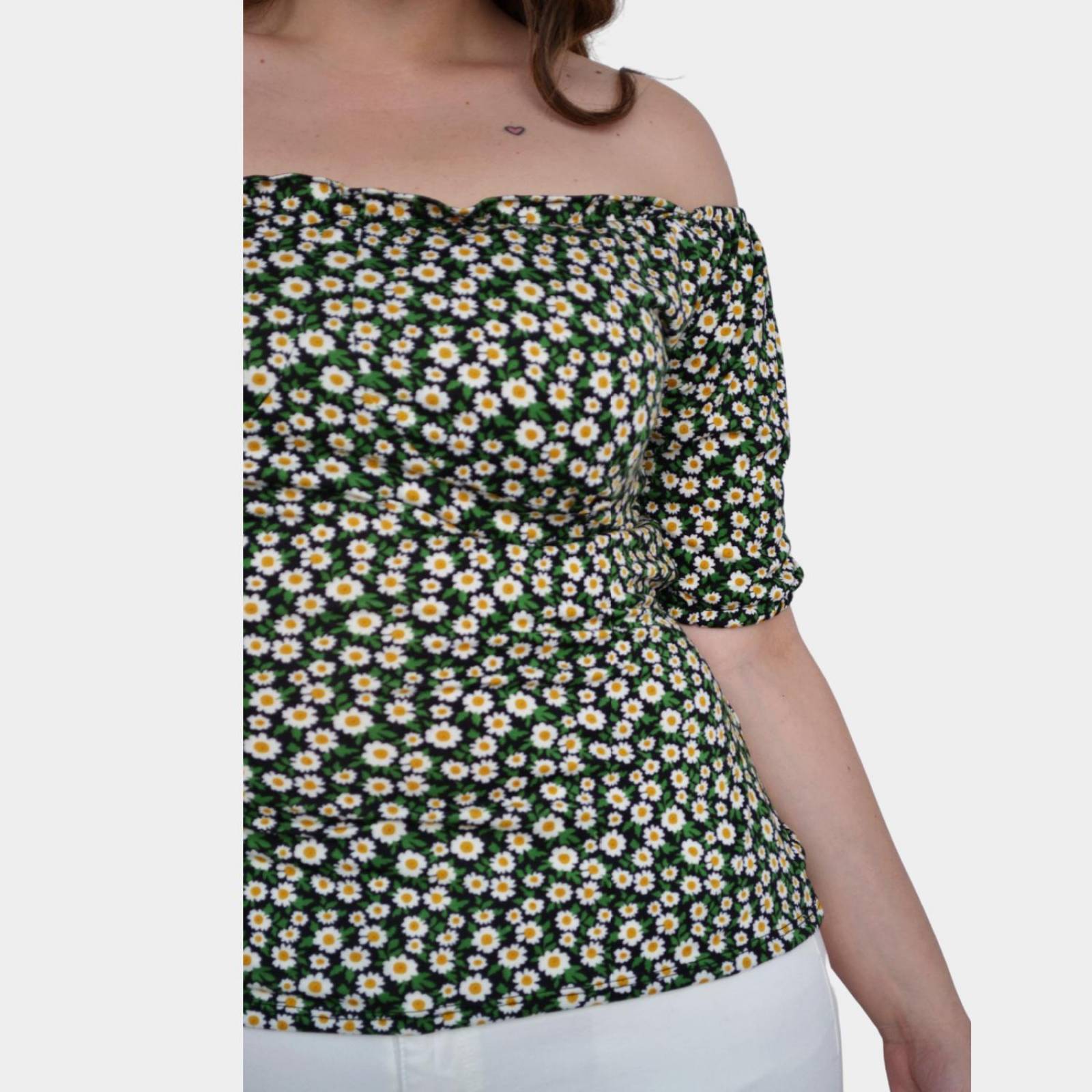 Blusa campesina talla extra, modelo 1783 (Negro floreado)