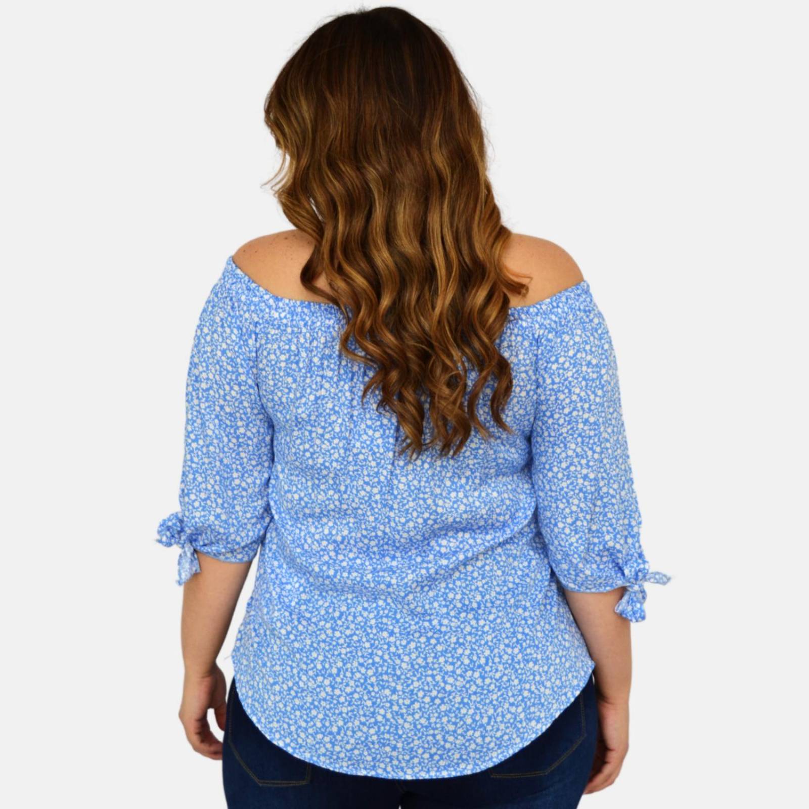 Blusa campesina talla extra, modelo 1608 (Azul floreado) 