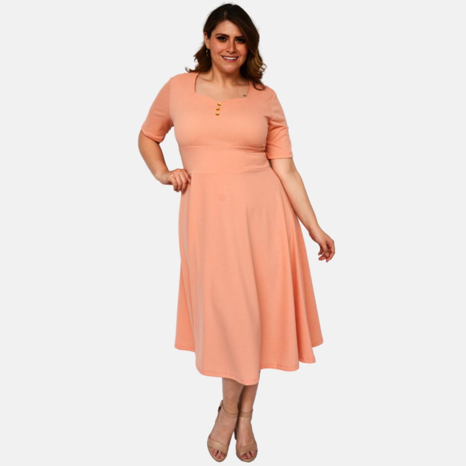Vestido línea A (talla extra), modelo 4278 (Coral) 