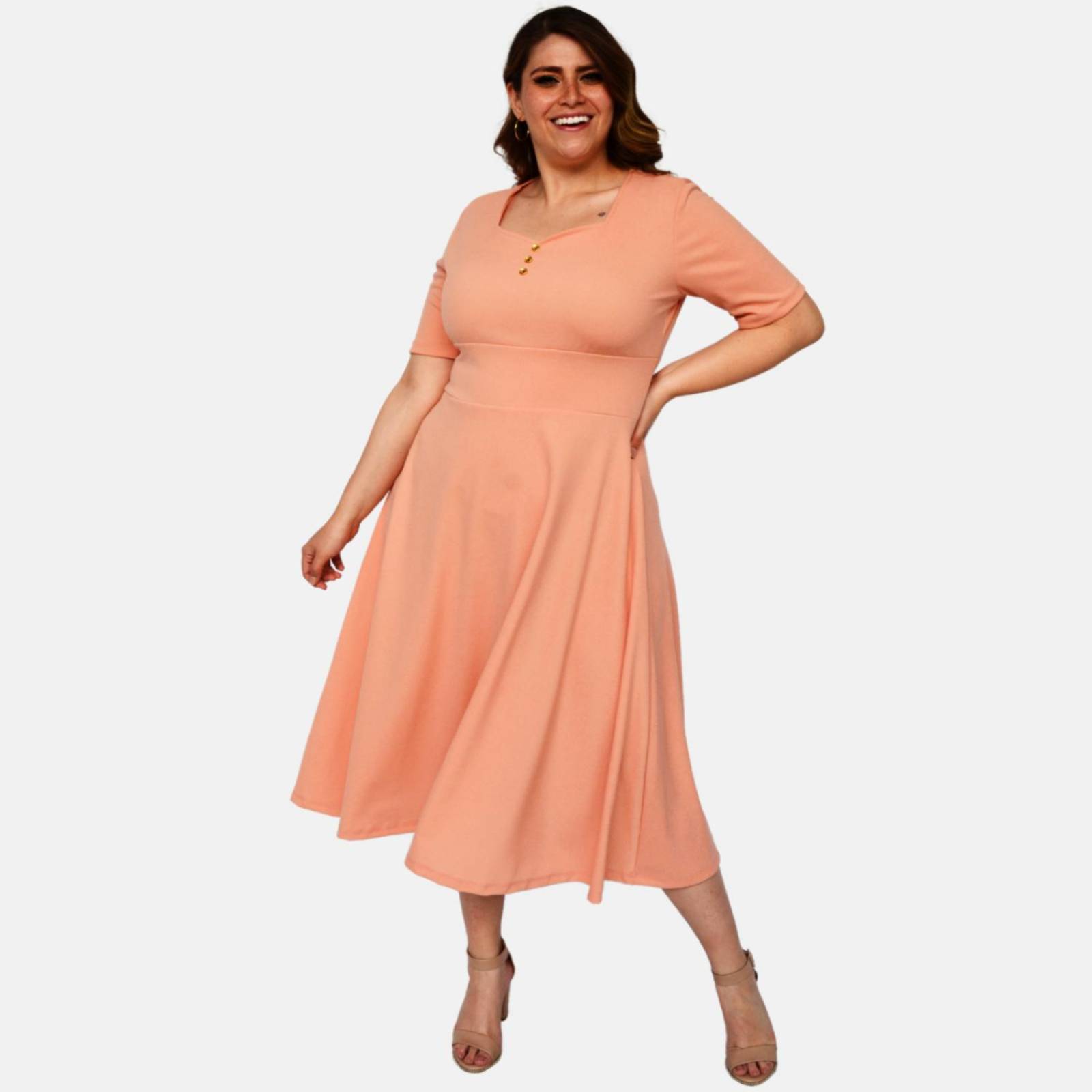 Vestido línea A (talla extra), modelo 4278 (Coral) 