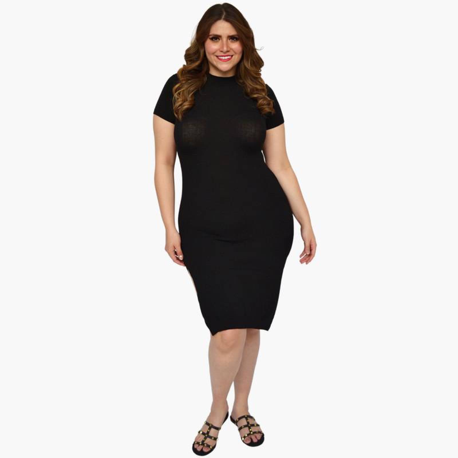 Vestido tejido talla extra, modelo 21329 (Negro) 