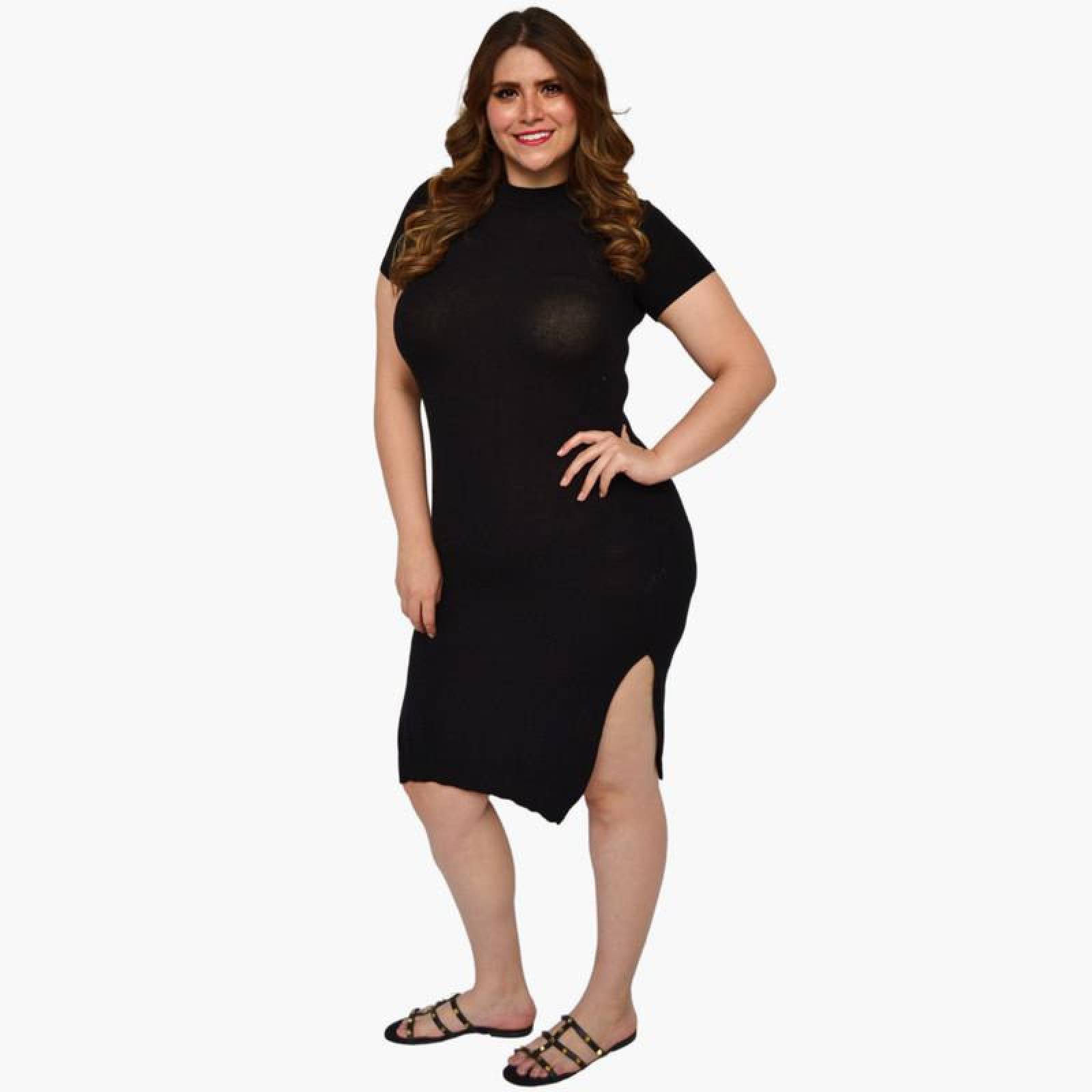 Vestido tejido talla extra, modelo 21329 (Negro) 