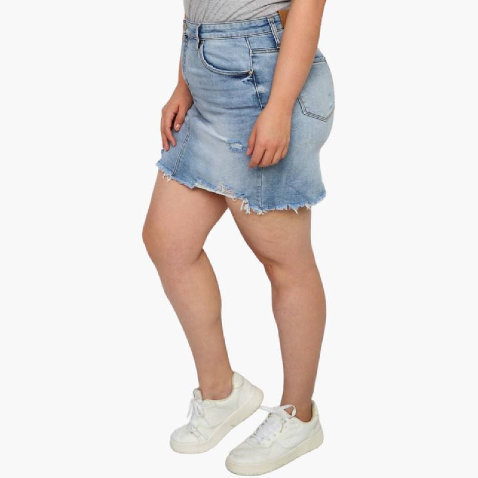 Falda de mezclilla deslavada (talla extra), modelo F 6285 