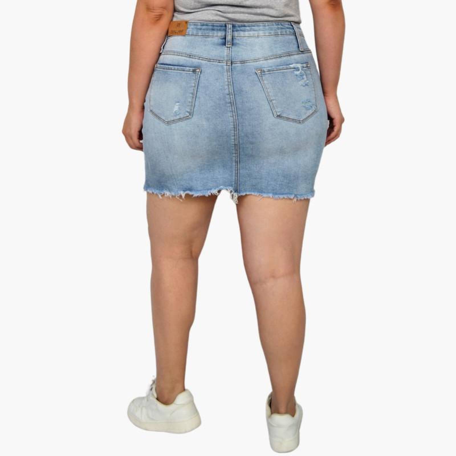 Falda de mezclilla deslavada (talla extra), modelo F 6285 