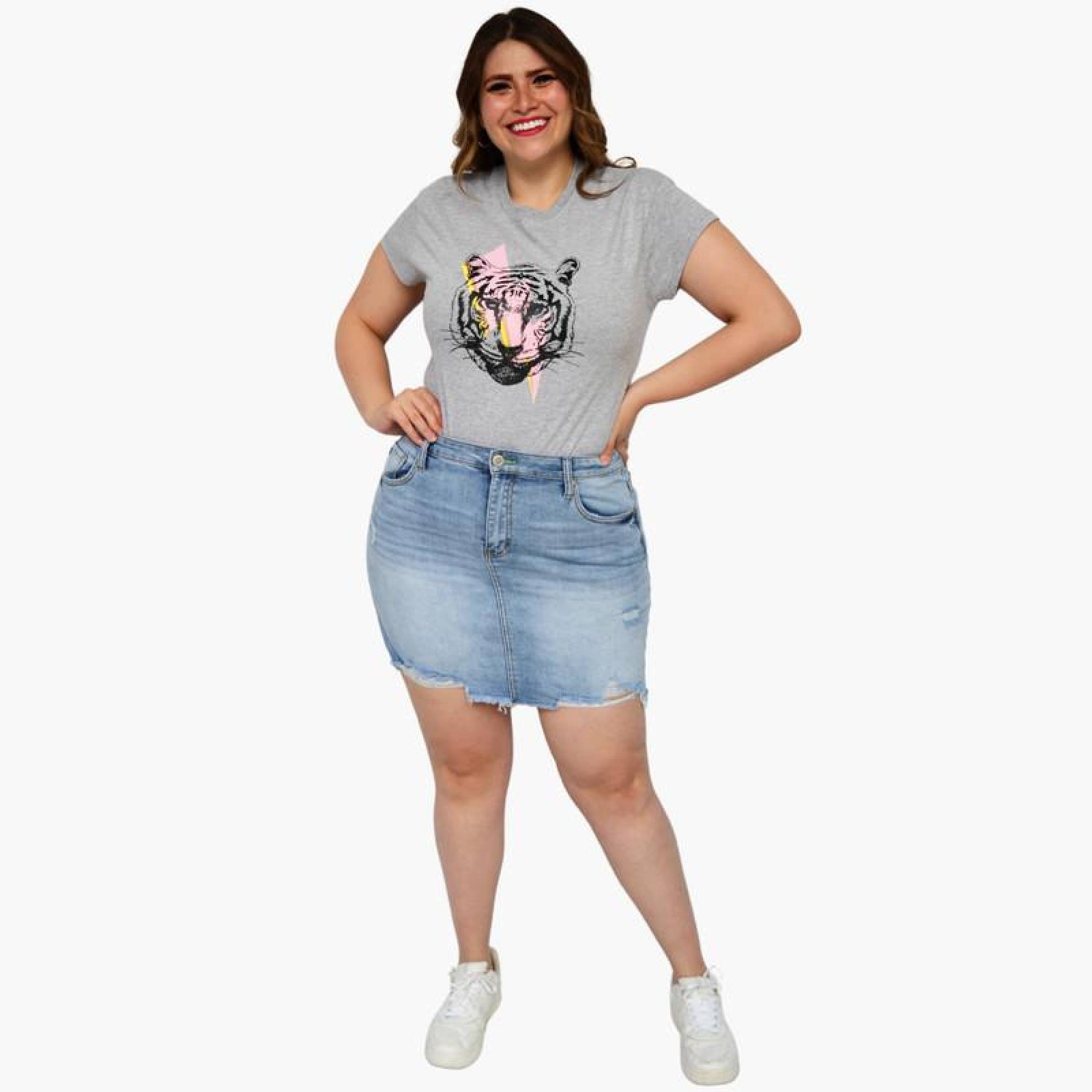 Falda de mezclilla deslavada (talla extra), modelo F 6285 