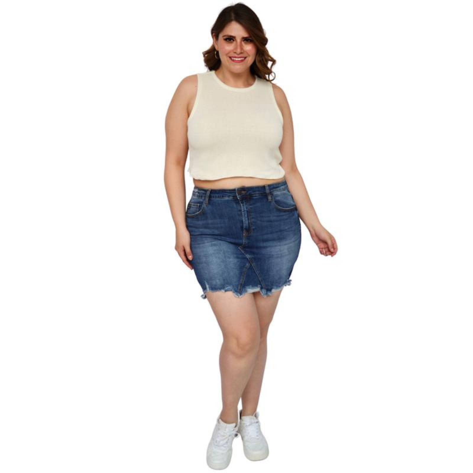 Falda de mezclilla talla extra, modelo F 6286 