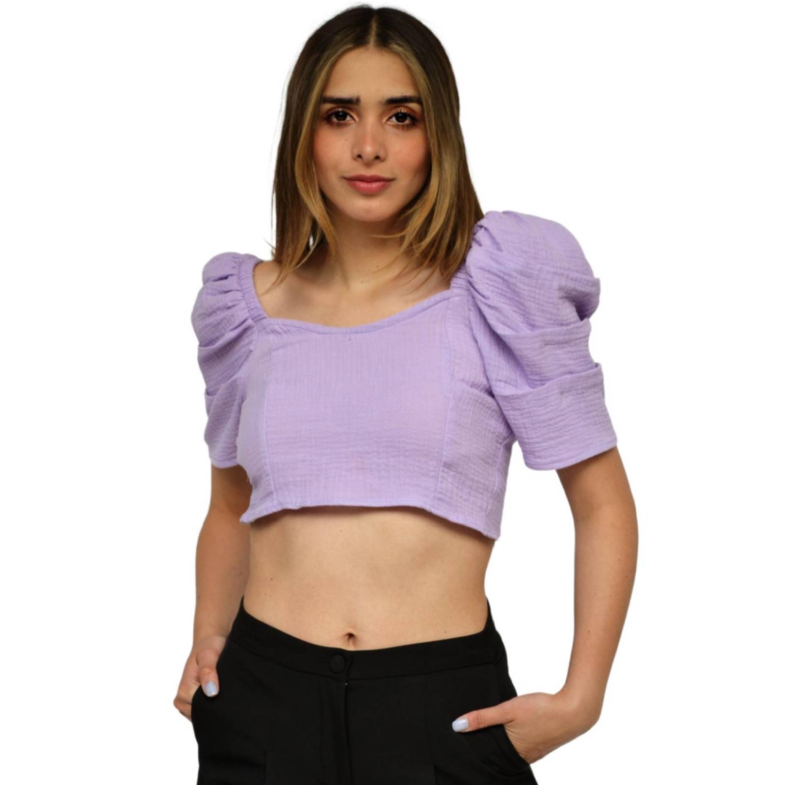 Crop top escote cuadrado, modelo 0680 (Lila) .