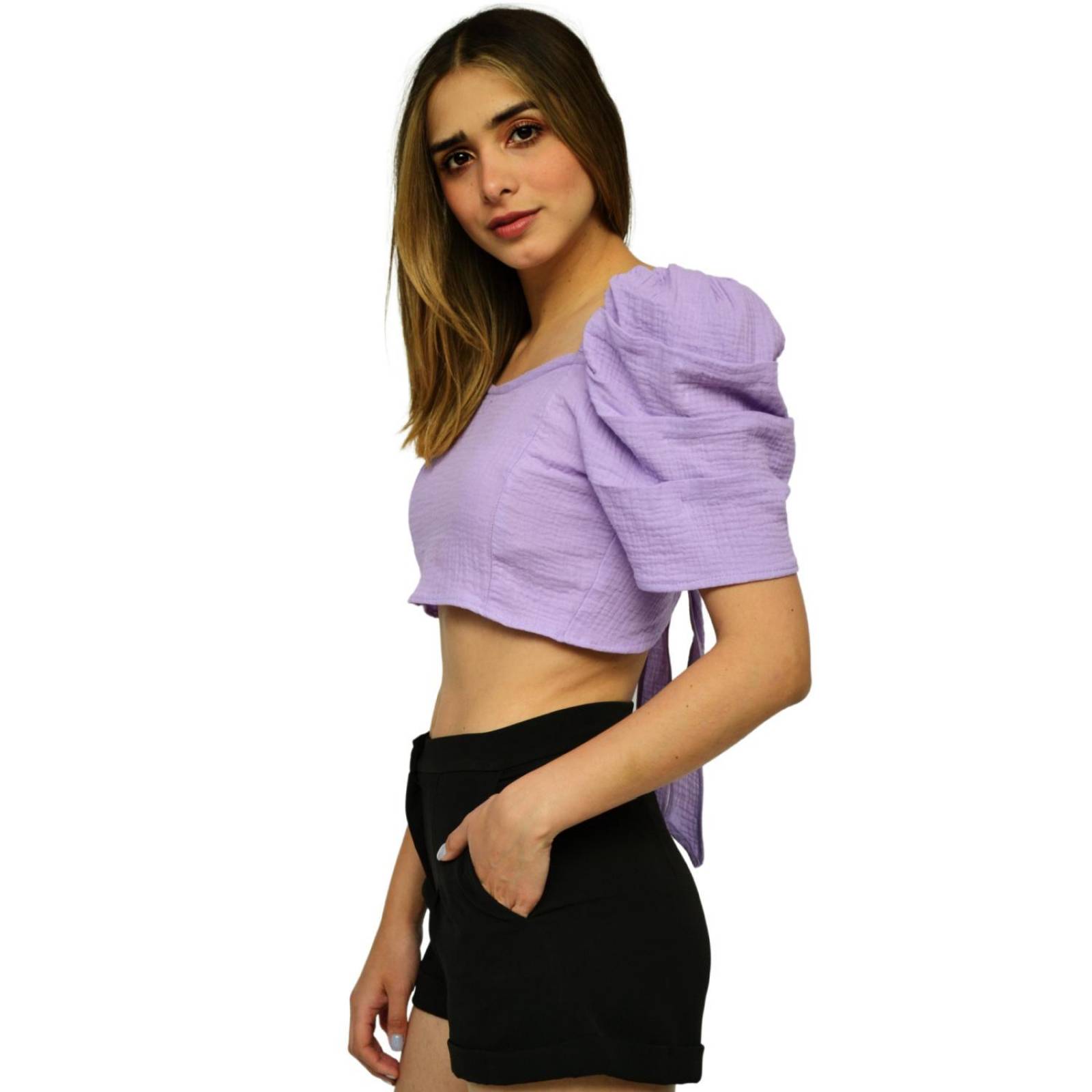 Crop top escote cuadrado, modelo 0680 (Lila) .