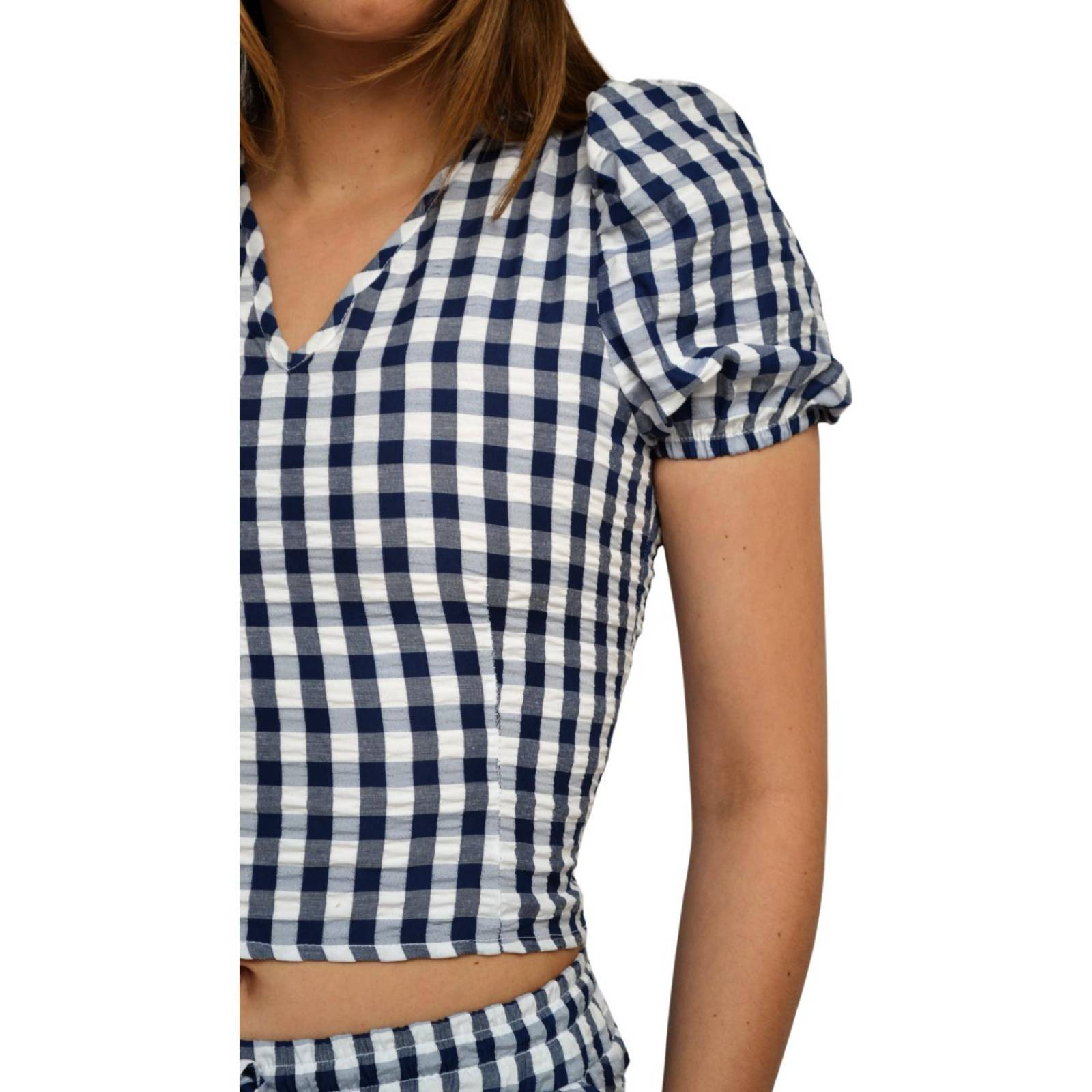Conjunto de short y blusa, modelo 1466 (Cuadros marino)
