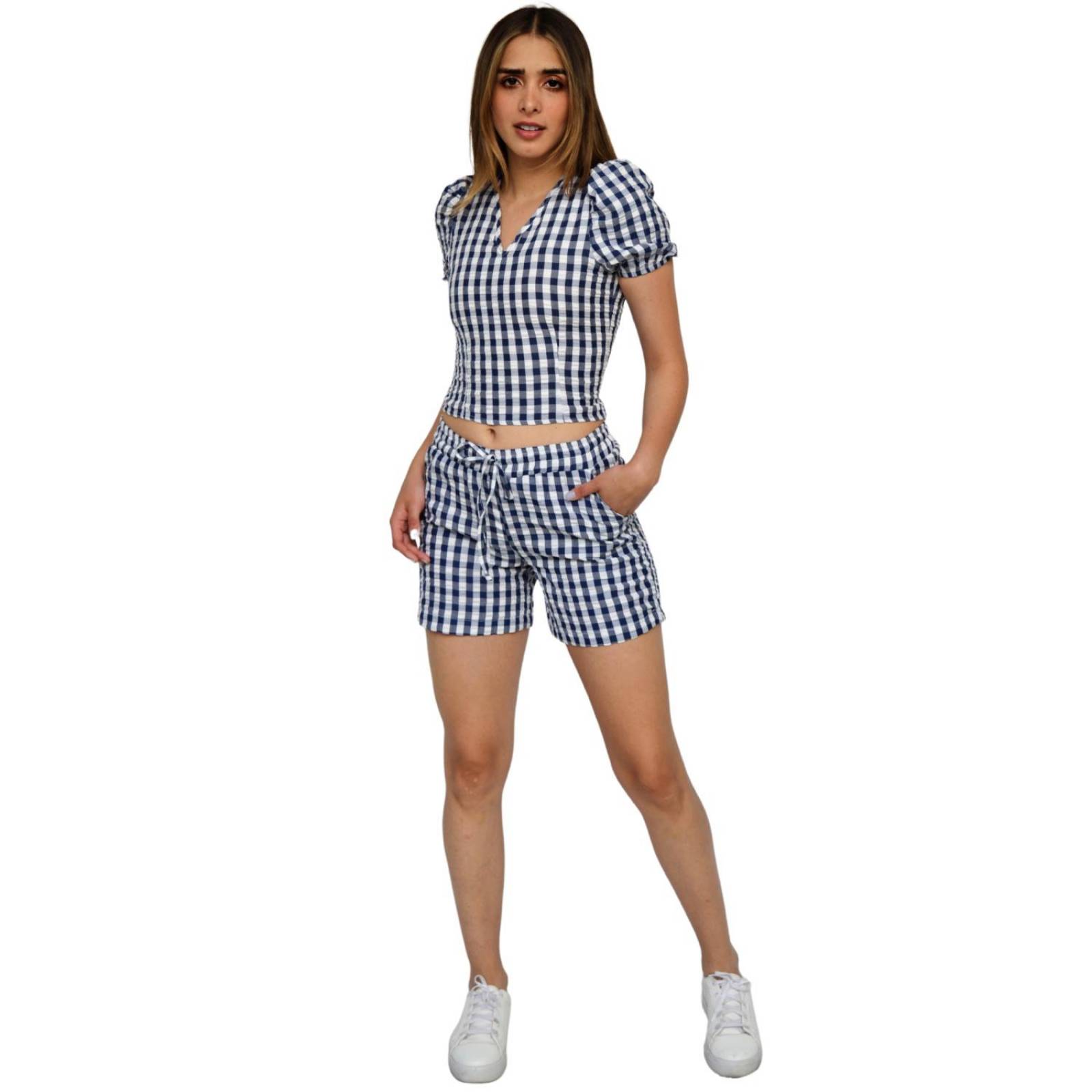 Conjunto de short y blusa, modelo 1466 (Cuadros marino)
