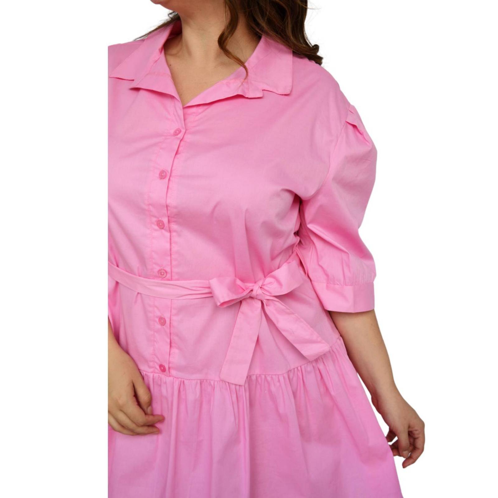 Vestido camisero con falda a capas talla extra, modelo 0214 (Rosa) 