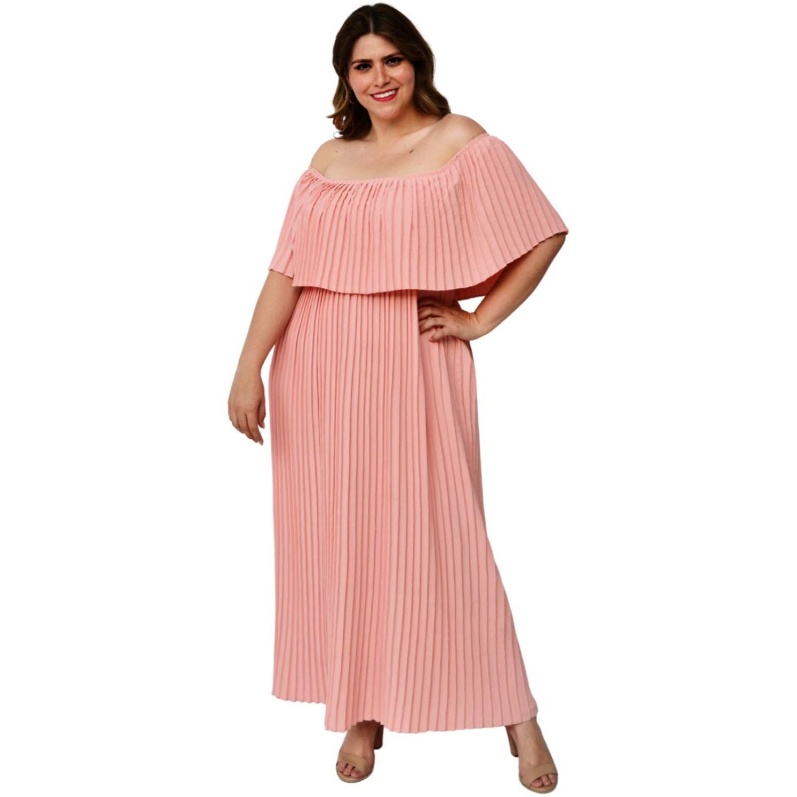Vestido plisado talla extra, modelo 0438 (Rosa) 