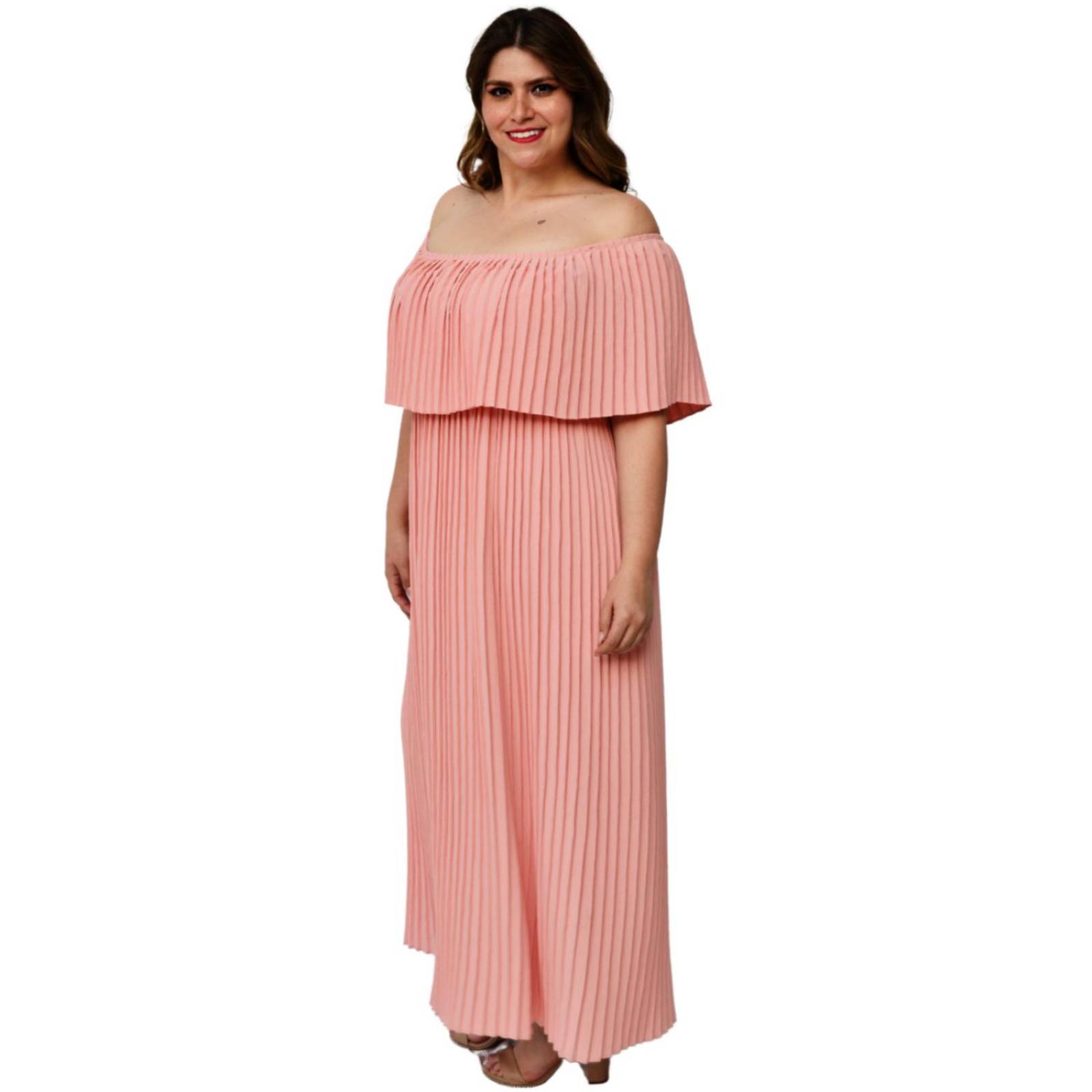 Vestido plisado talla extra, modelo 0438 (Rosa) 