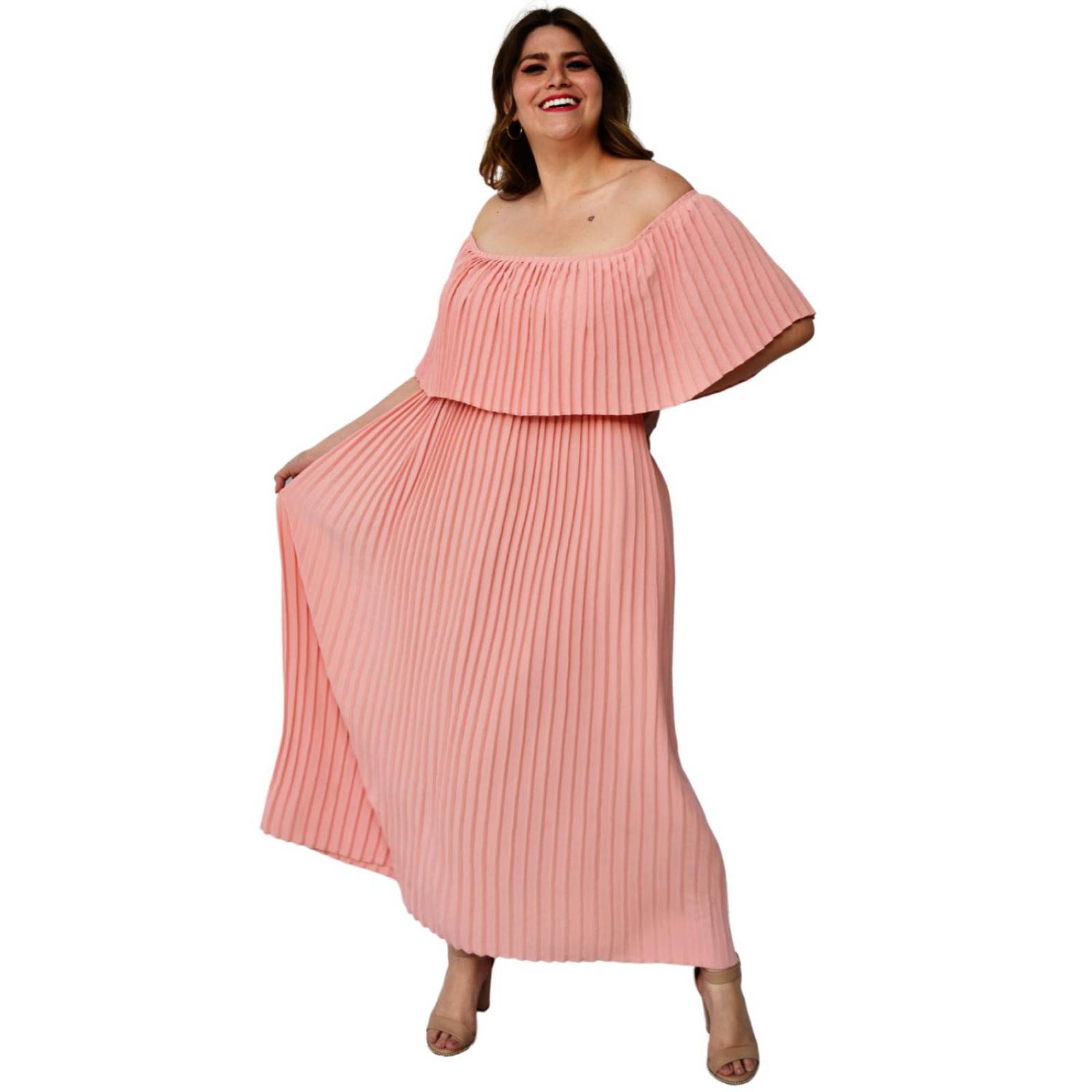 Vestido plisado talla extra, modelo 0438 (Rosa) 