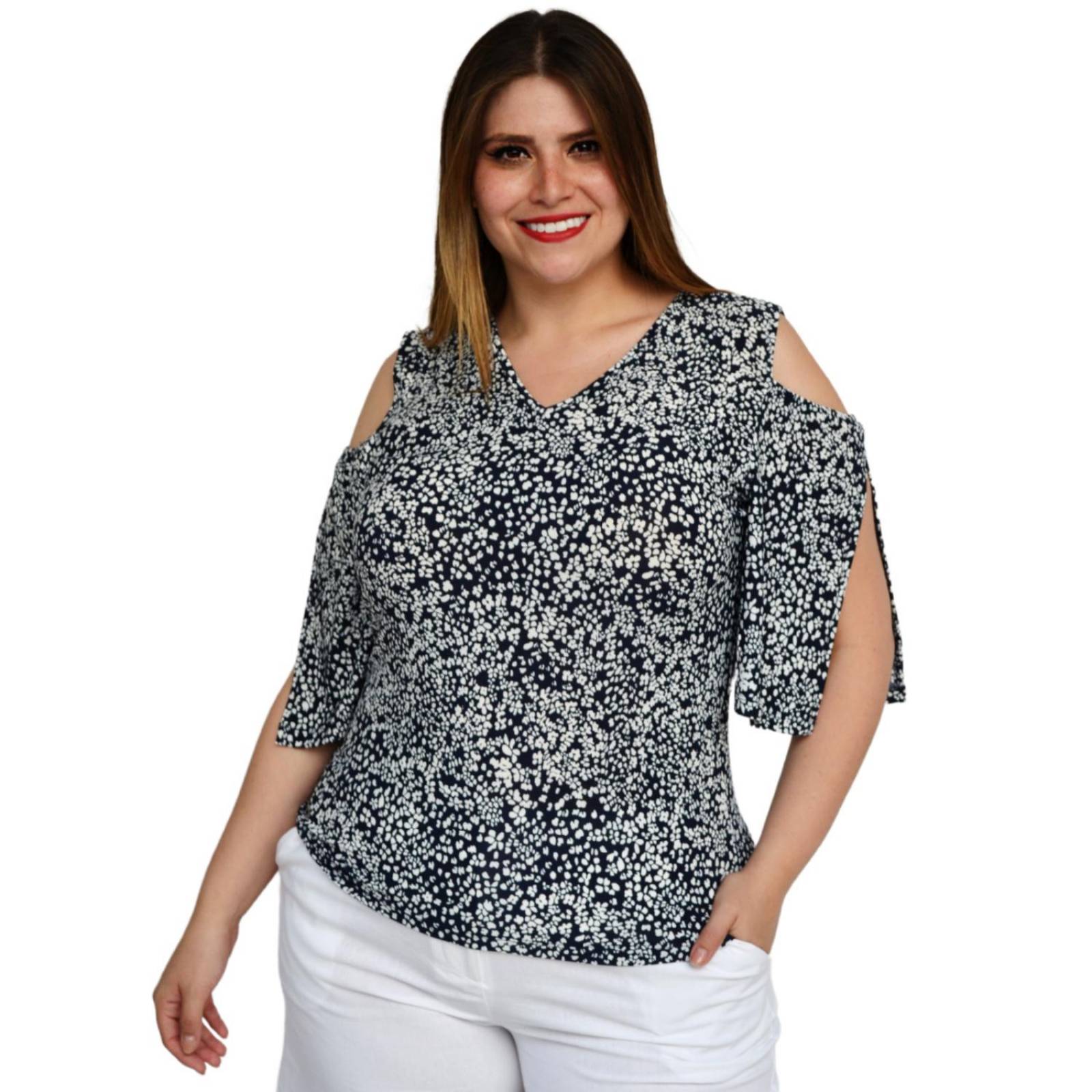 Blusa estampada talla extra, modelo 0912 (Marino) 