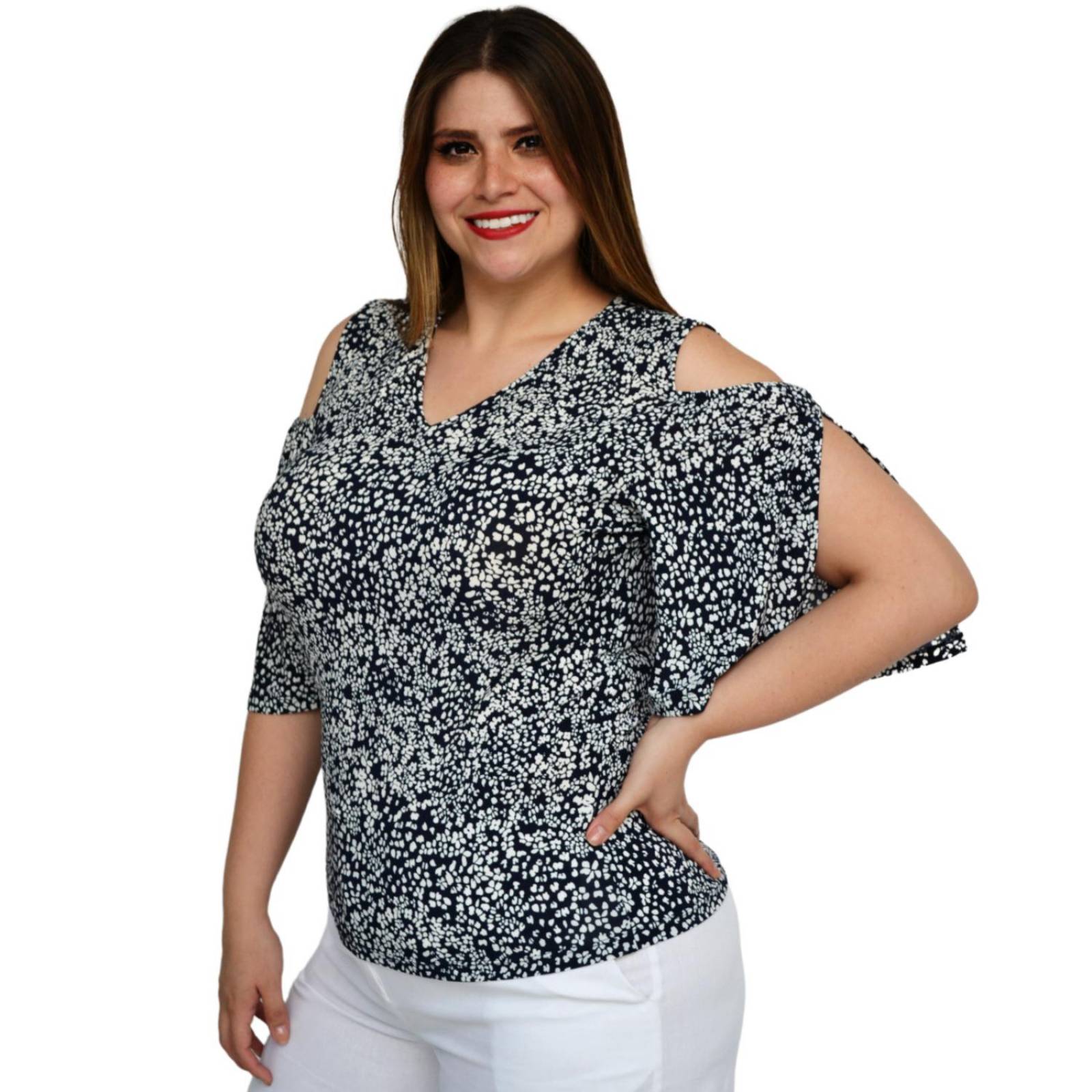 Blusa estampada talla extra, modelo 0912 (Marino) 